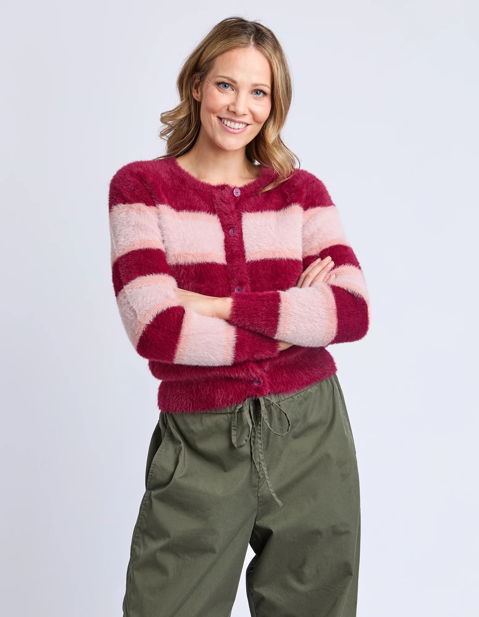 Anna Ombre Knit Cardigan Maroon Ombre Stripe - Image 3