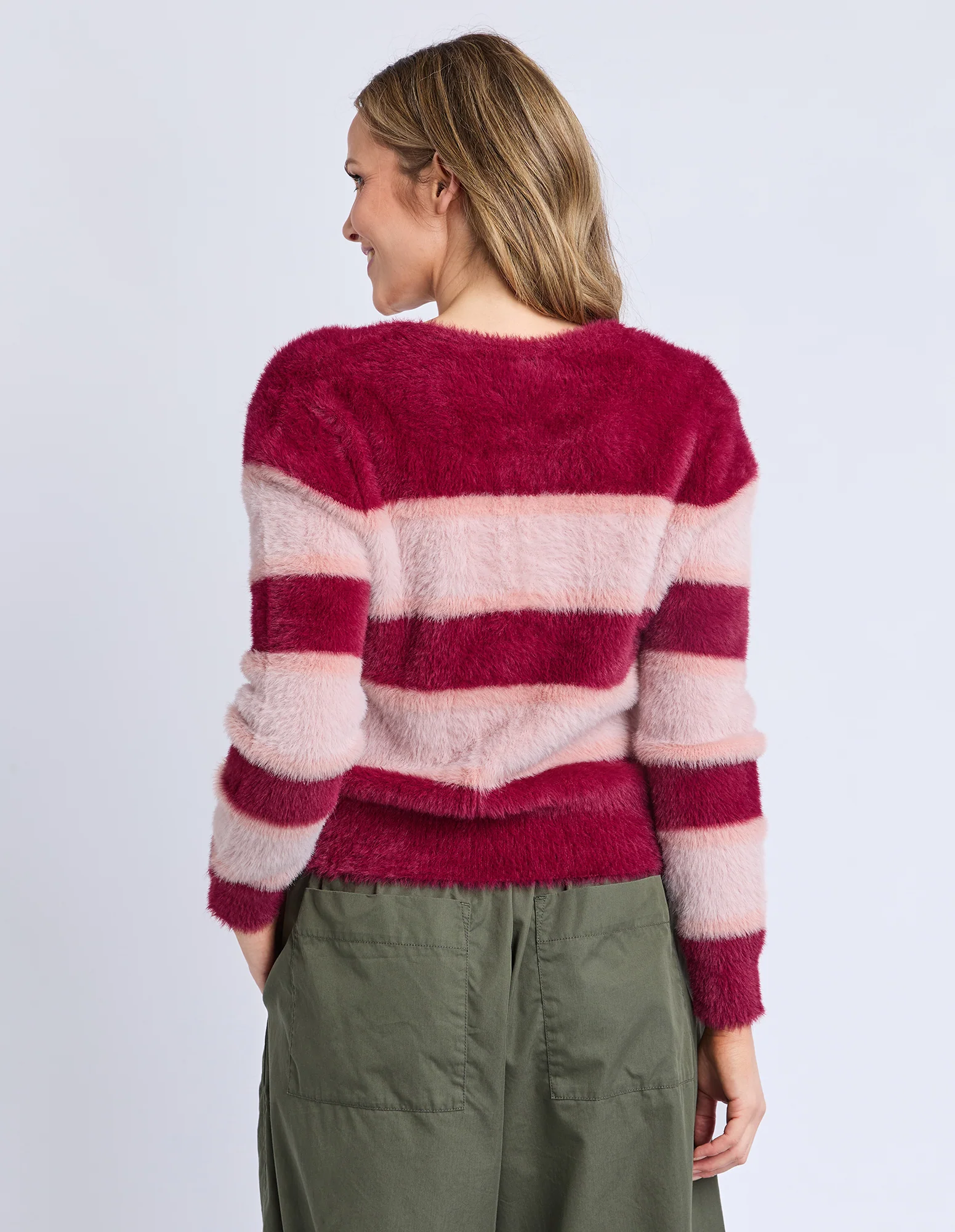 Anna Ombre Knit Cardigan Maroon Ombre Stripe - Image 5
