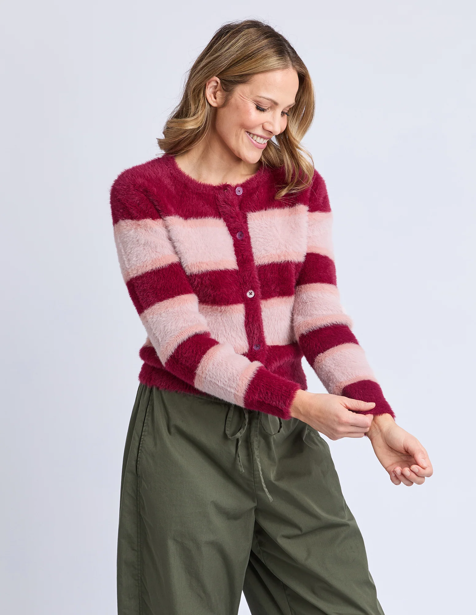 Anna Ombre Knit Cardigan Maroon Ombre Stripe - Image 6