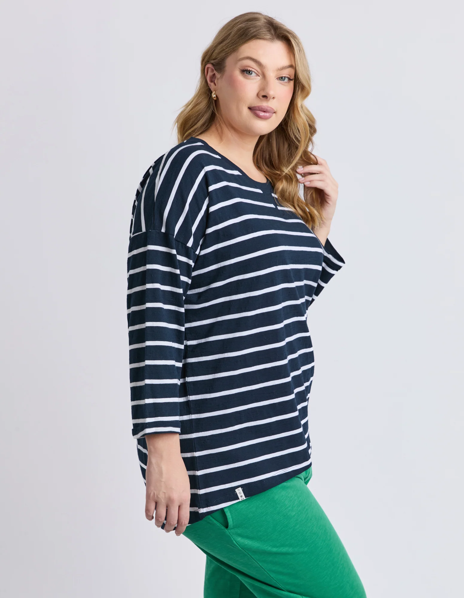 Annie 3/4 Sleeve Tee Navy & White Stripe - Image 10