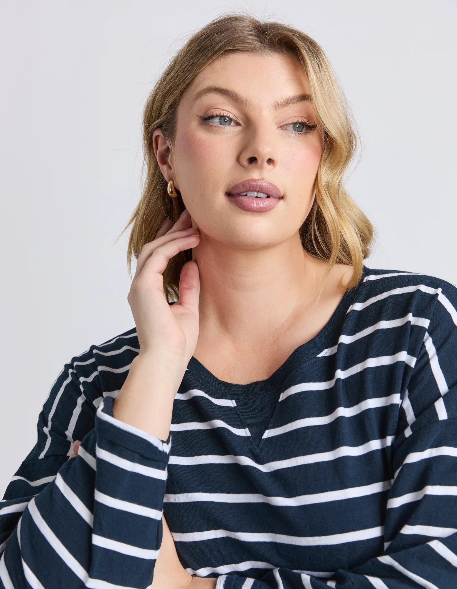 Annie 3/4 Sleeve Tee Navy & White Stripe - Image 11