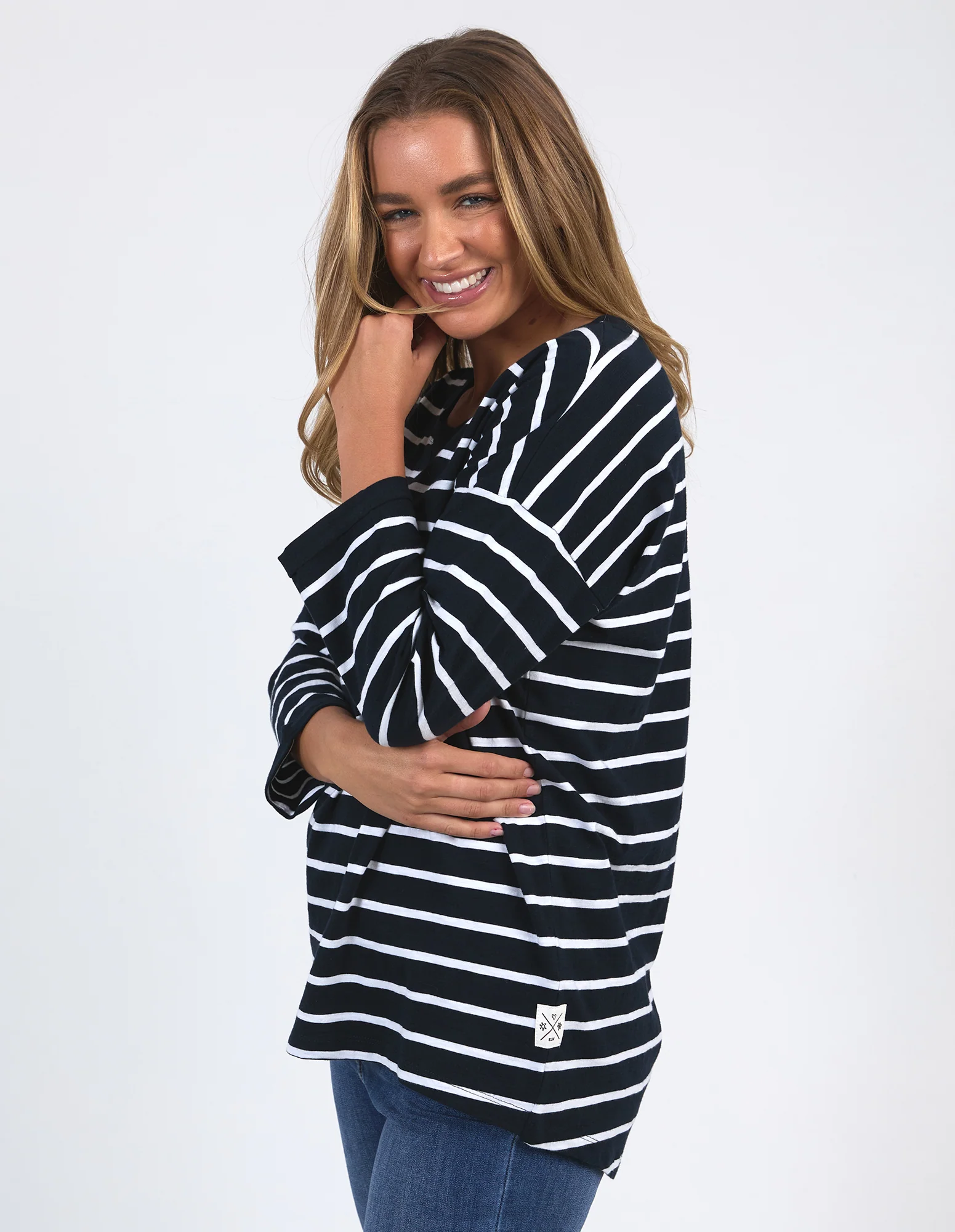 Annie 3/4 Sleeve Tee Navy & White Stripe - Image 4