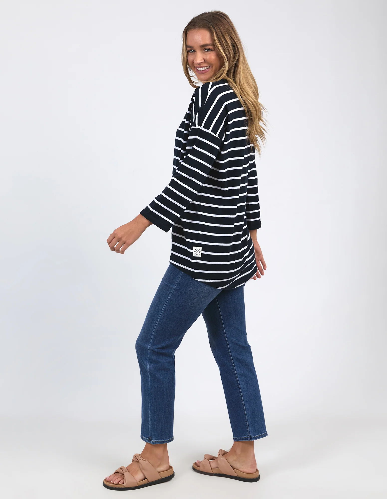 Annie 3/4 Sleeve Tee Navy & White Stripe - Image 6
