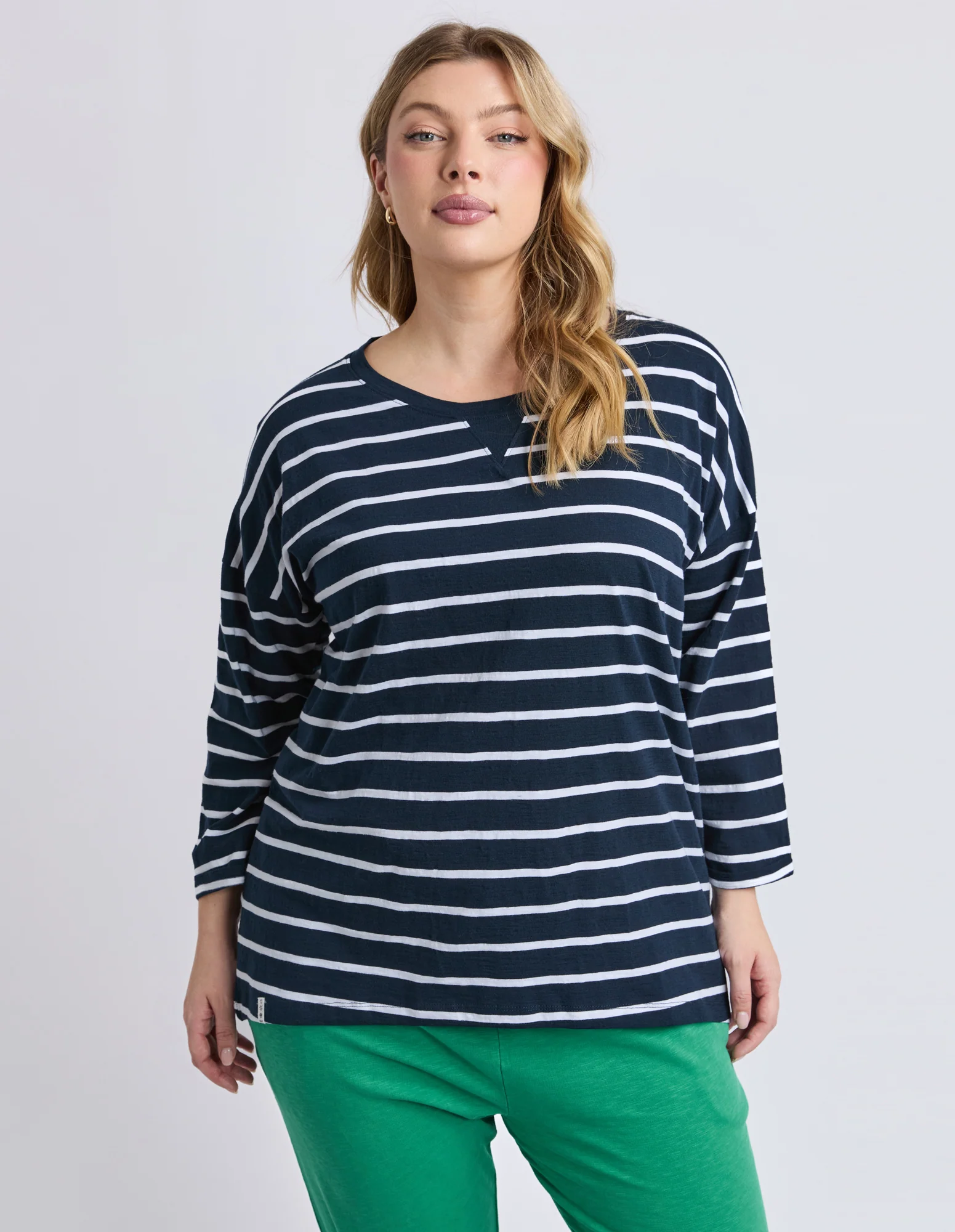 Annie 3/4 Sleeve Tee Navy & White Stripe - Image 7