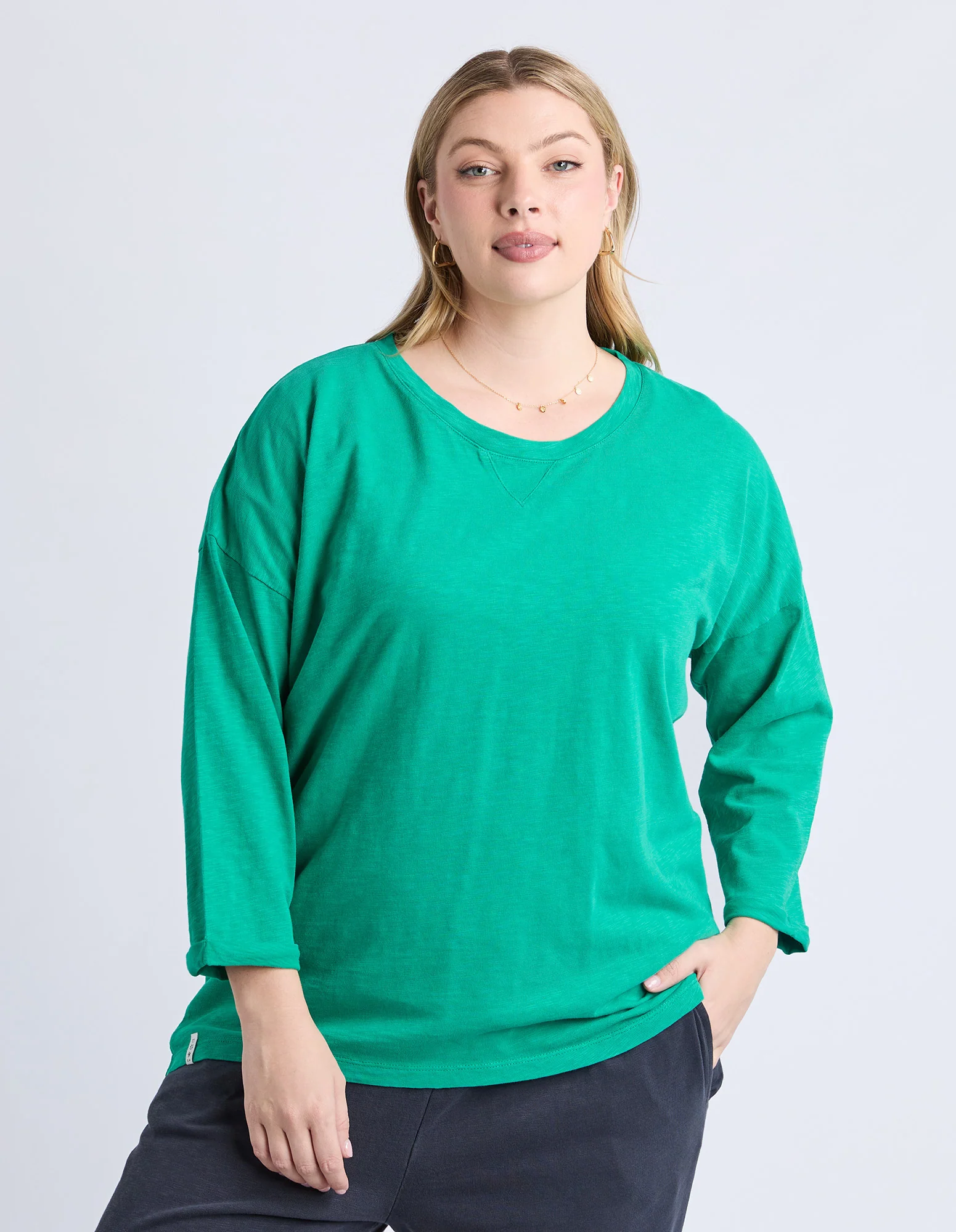 Annie 3/4 Sleeve Tee Turquoise - Image 2