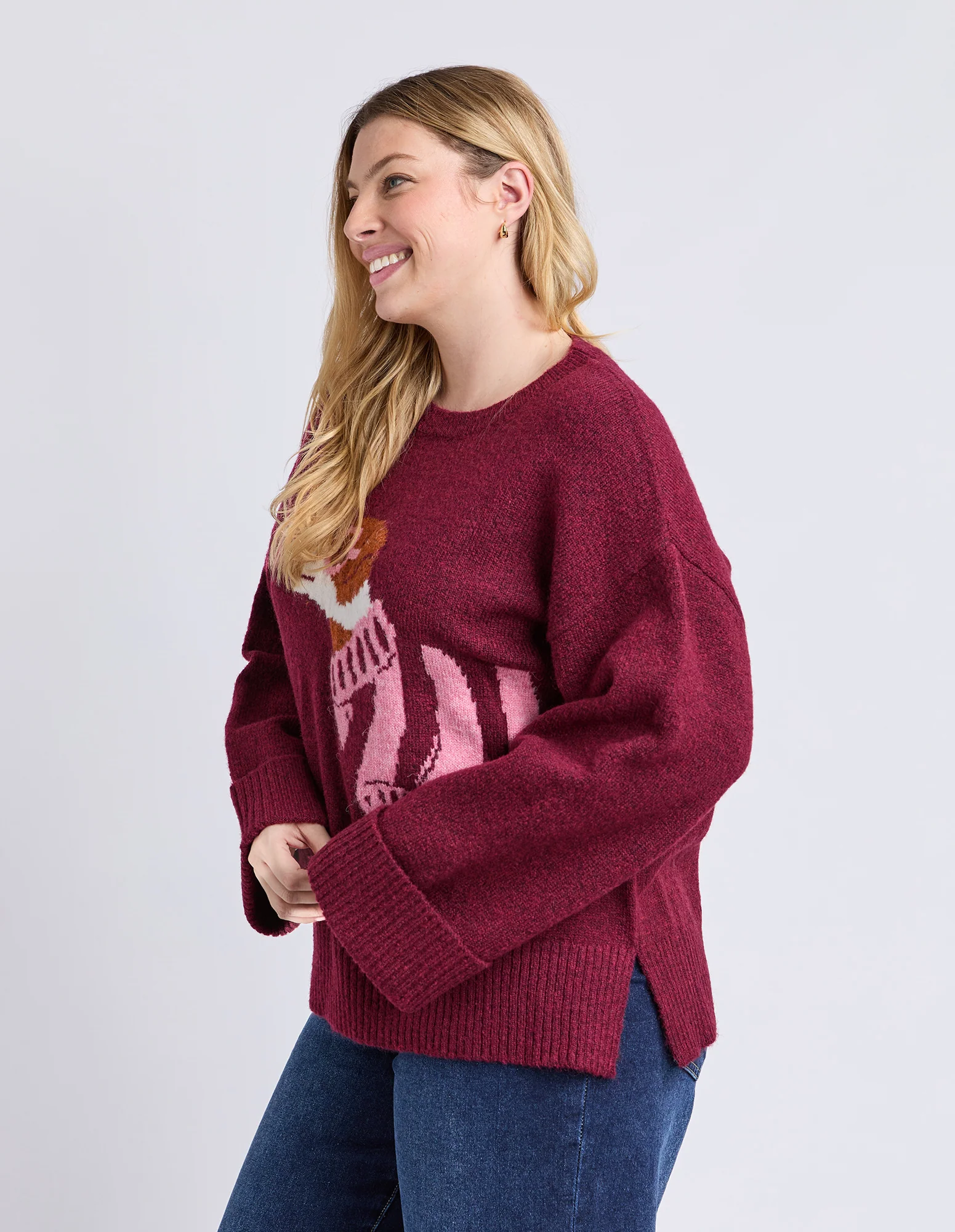 Annie Intarsia Knit Maroon - Image 13