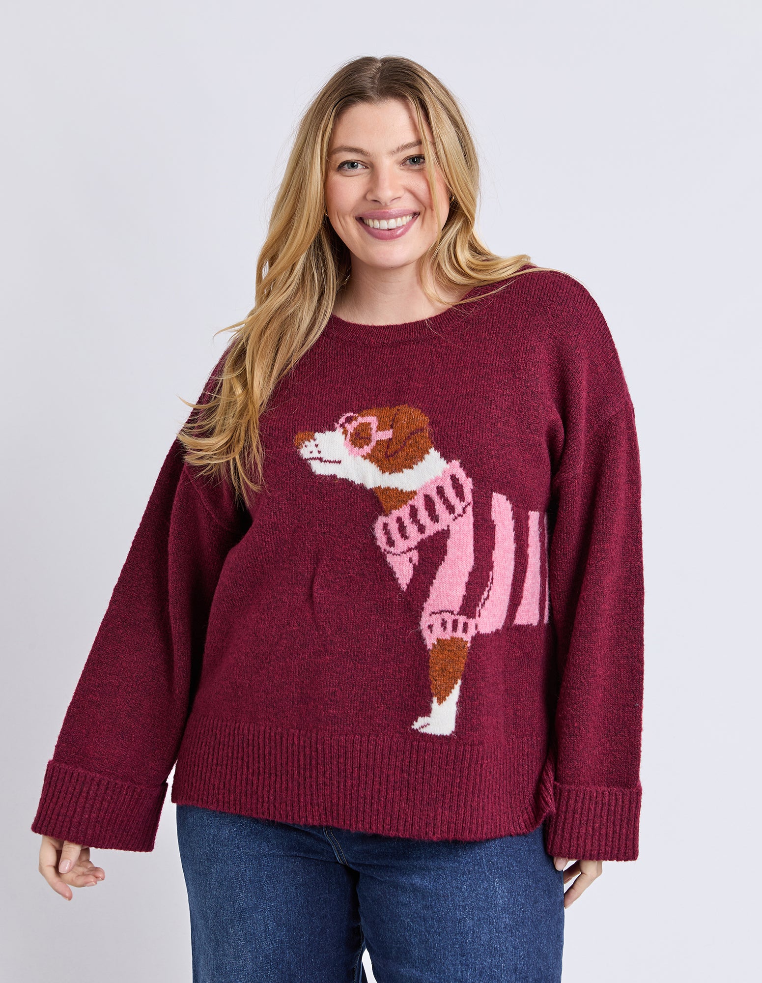 Annie Intarsia Knit Maroon - Image 2