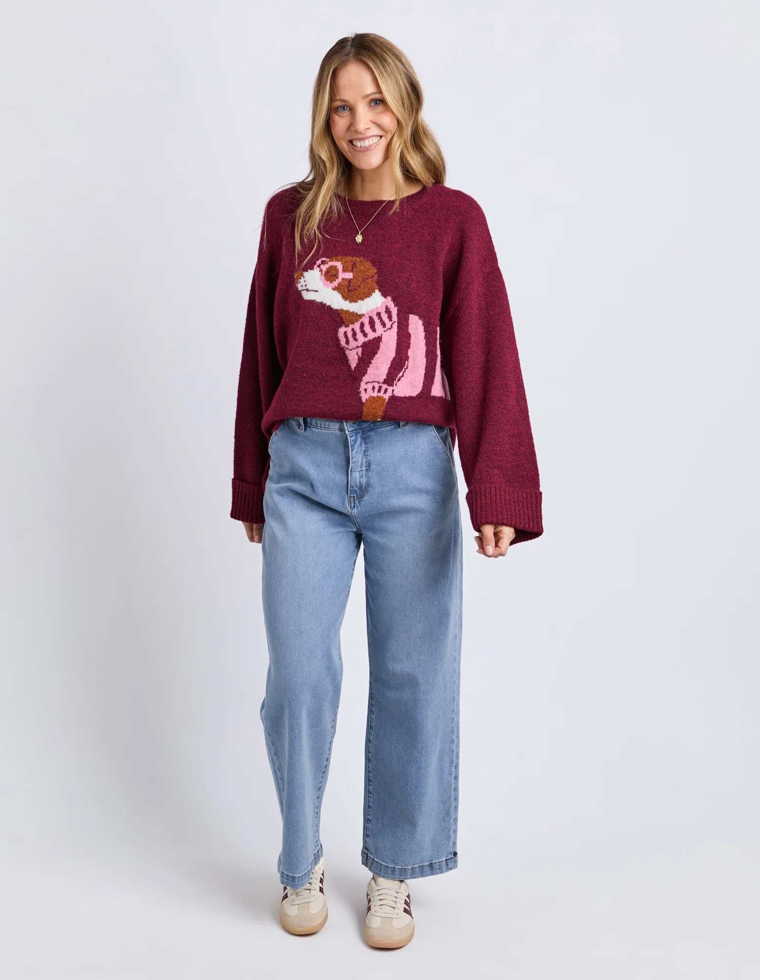 Annie Intarsia Knit Maroon - Image 3