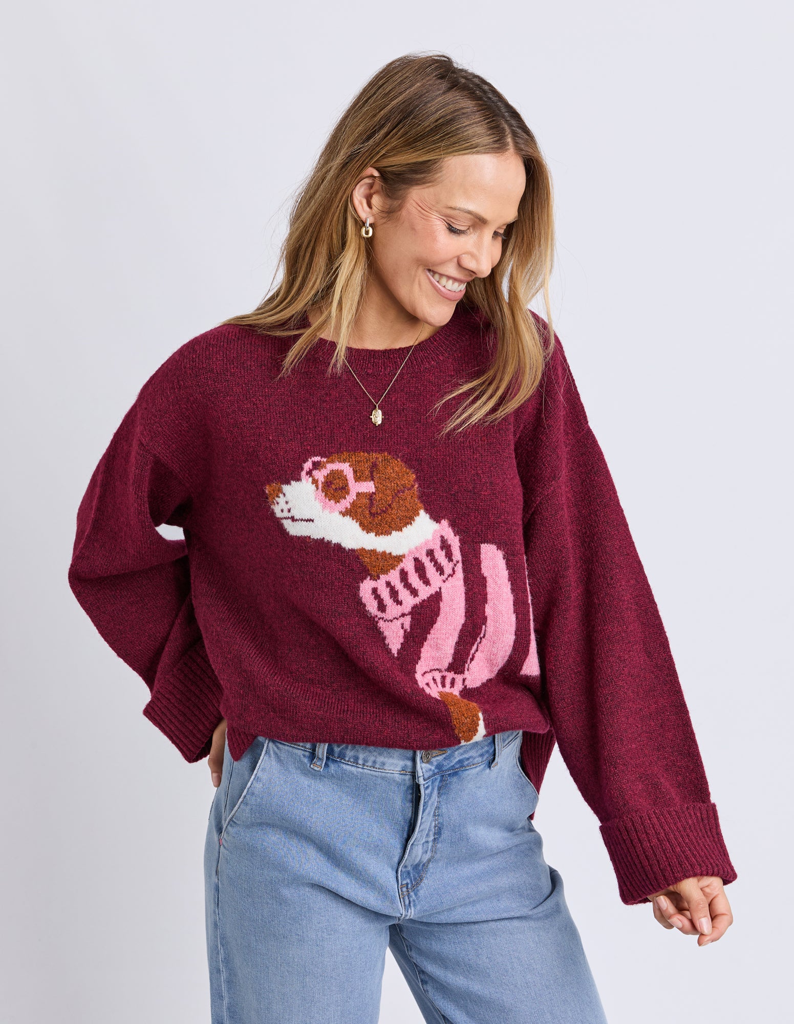 Annie Intarsia Knit Maroon - Image 5