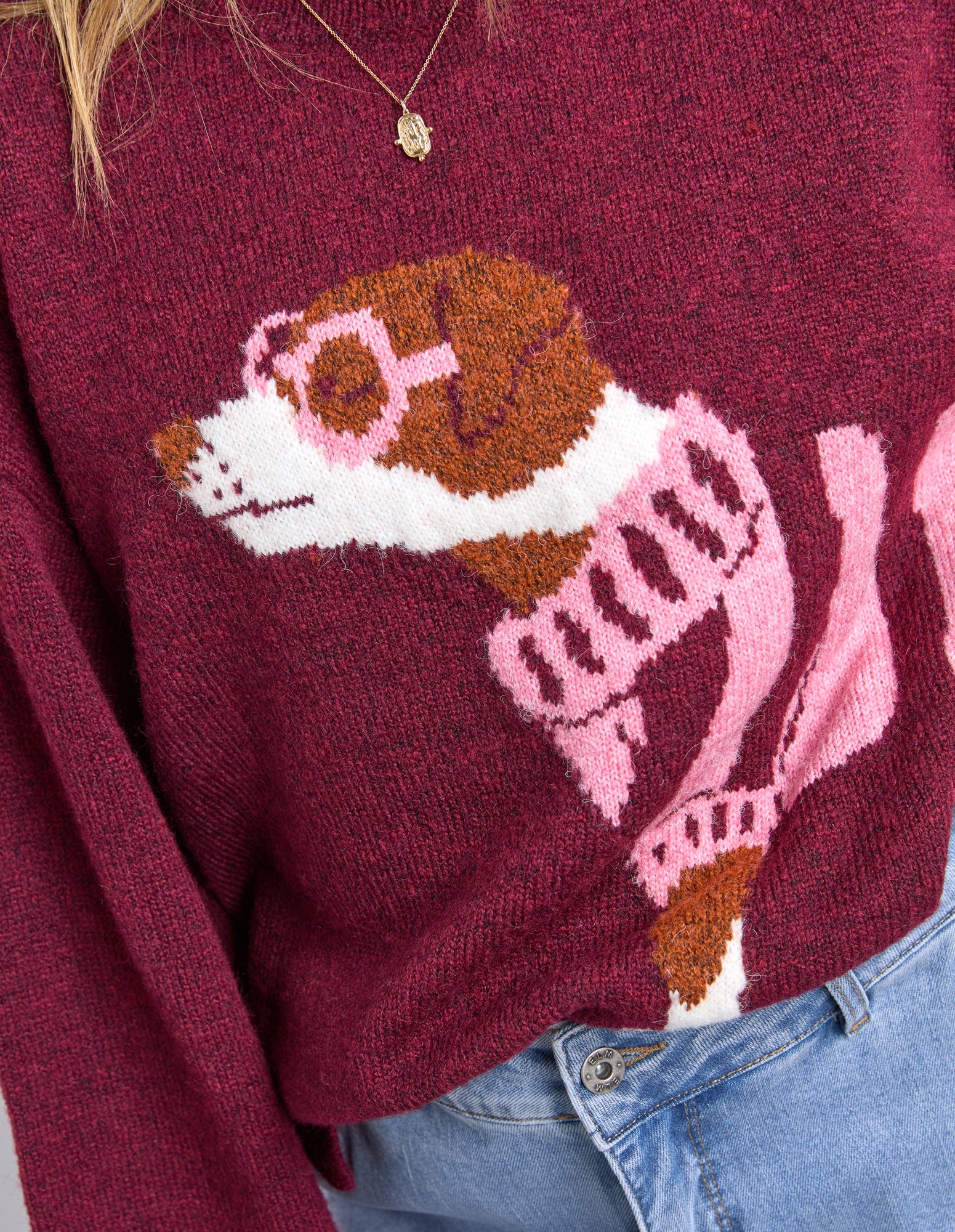 Annie Intarsia Knit Maroon - Image 6