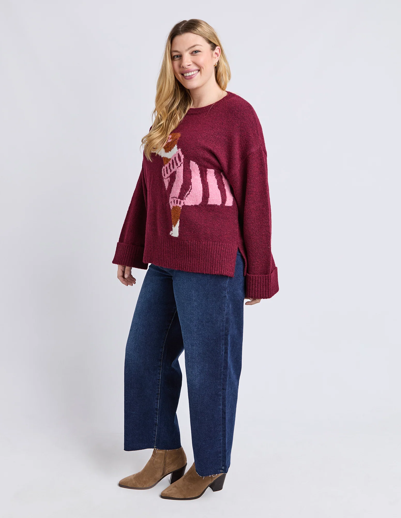 Annie Intarsia Knit Maroon - Image 9