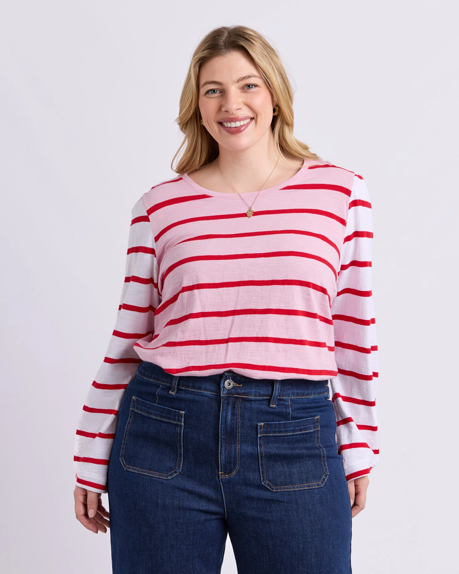 Baia Long Sleeve Tee Pink & Red Stripe - Image 2