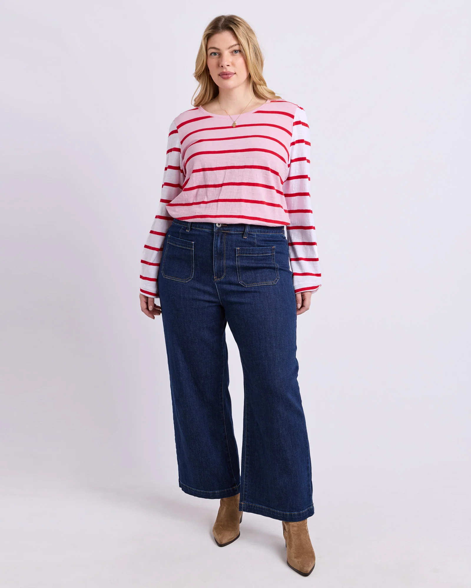 Baia Long Sleeve Tee Pink & Red Stripe - Image 4