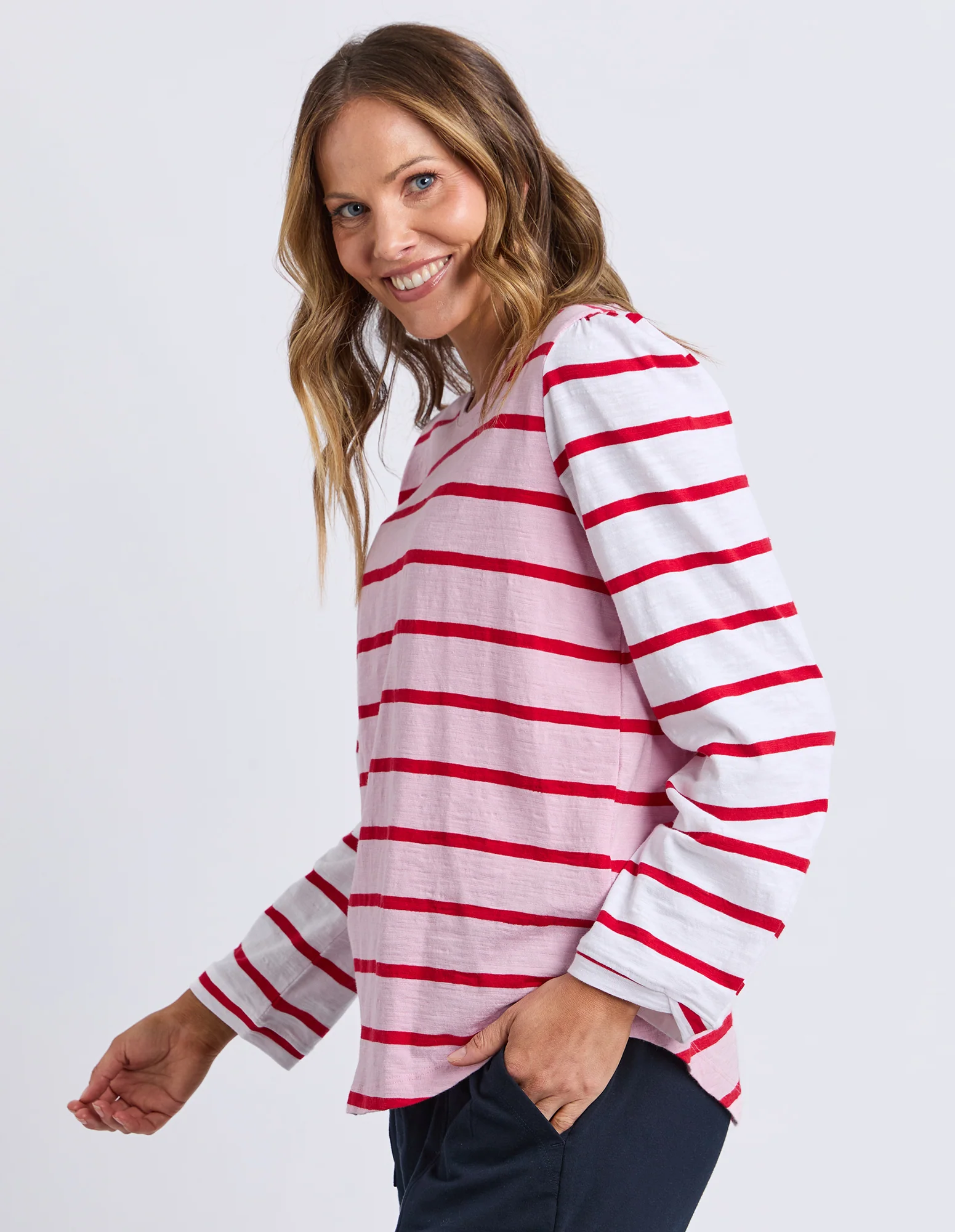 Baia Long Sleeve Tee Pink & Red Stripe - Image 7