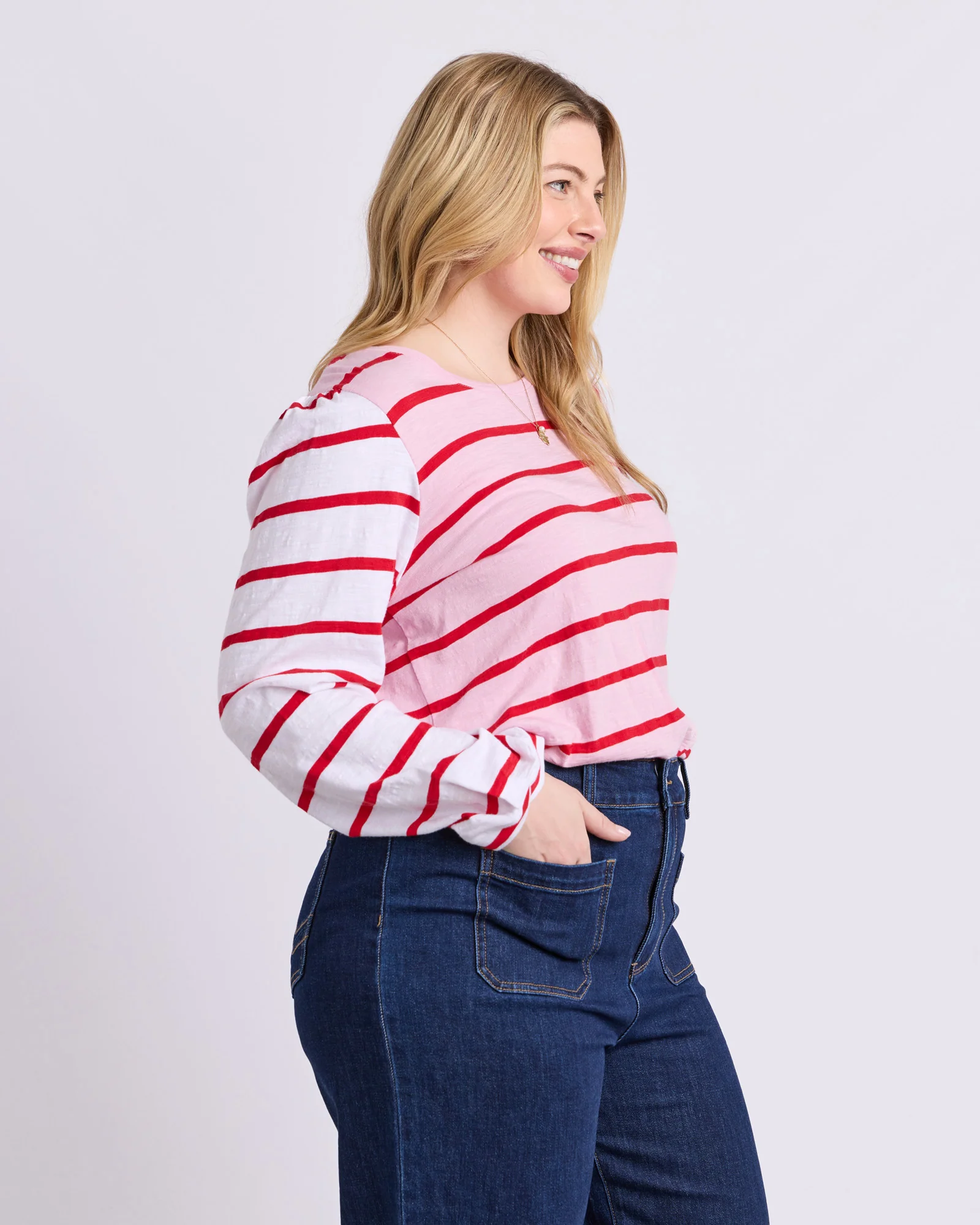 Baia Long Sleeve Tee Pink & Red Stripe - Image 8