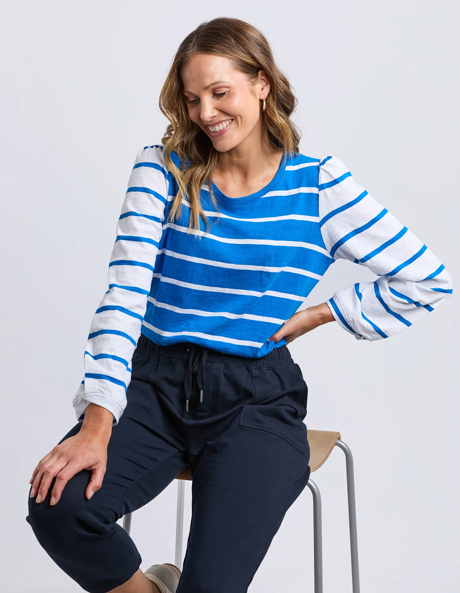 Baia Long Sleeve Tee Royal & White Stripe