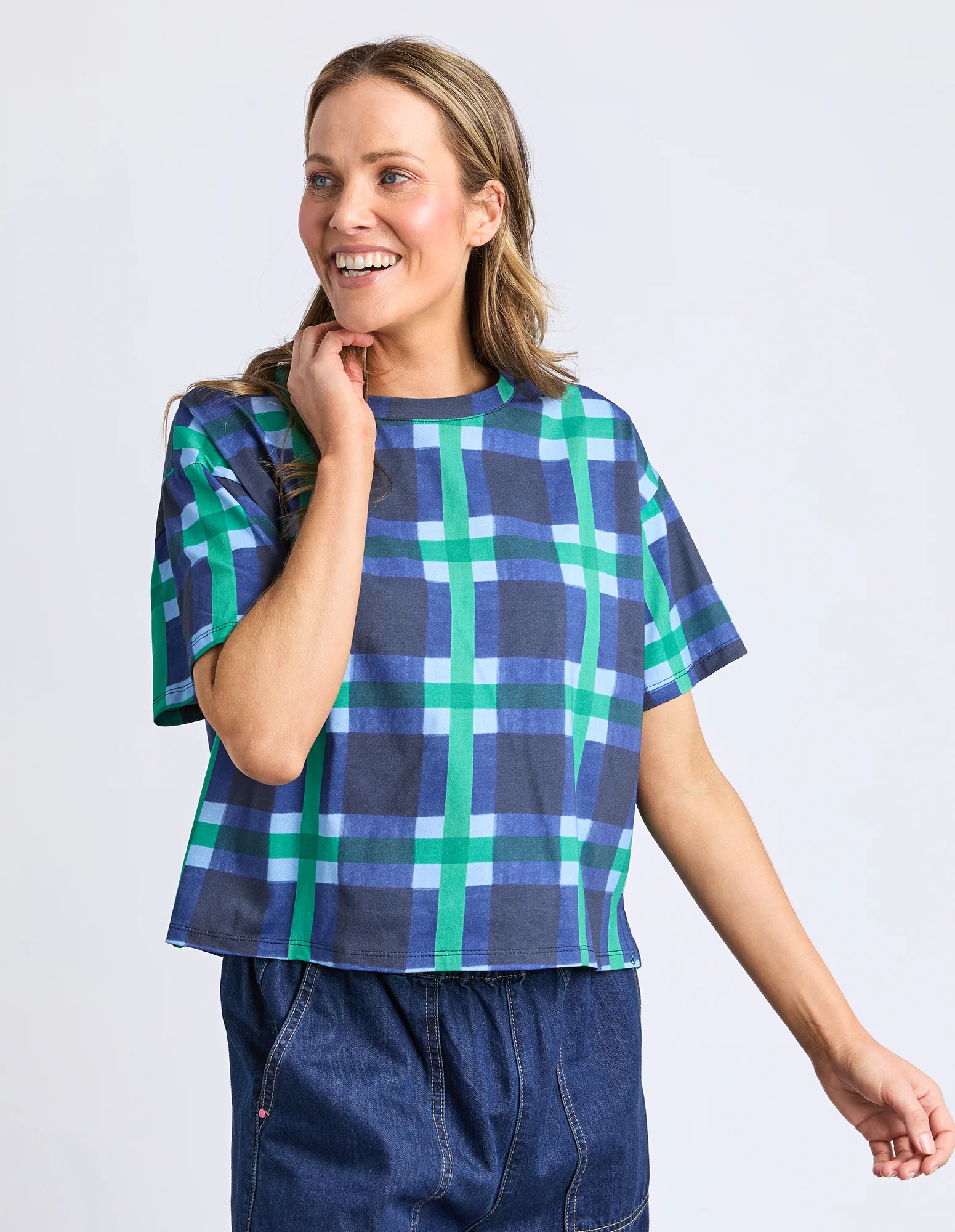 Bari Tee Blue Check Print - Image 4