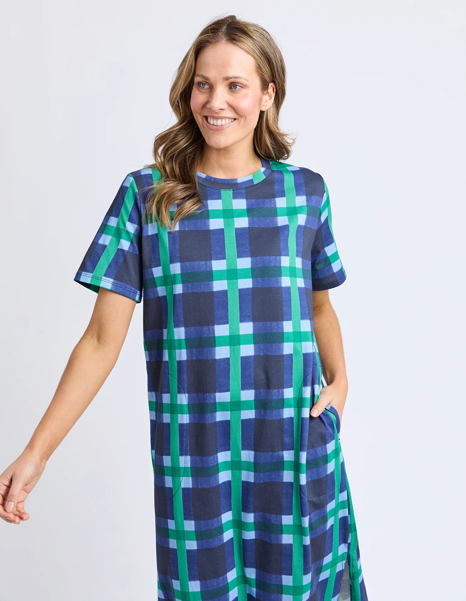 Bari Tee Dress Blue Check Print - Image 2