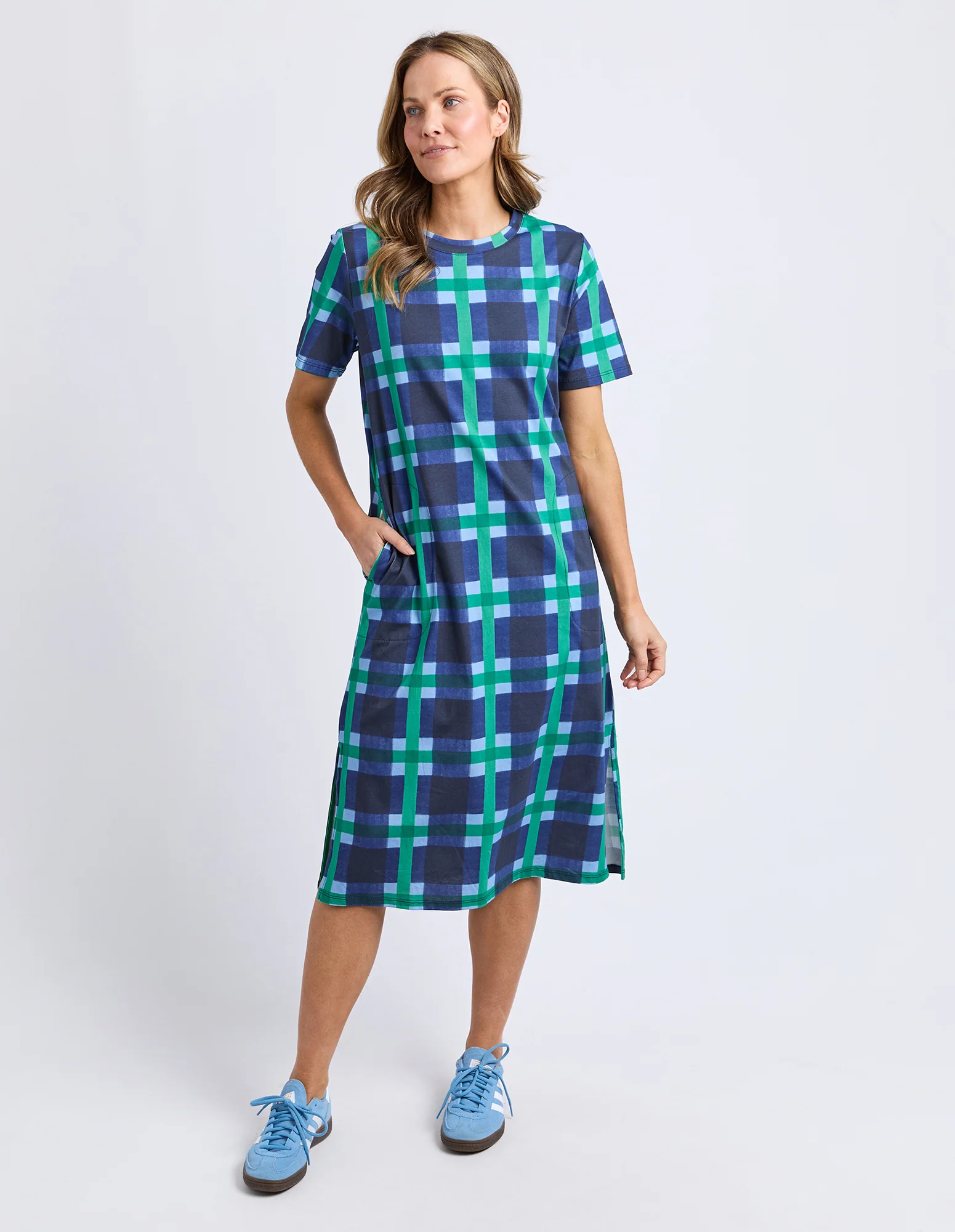 Bari Tee Dress Blue Check Print - Image 3