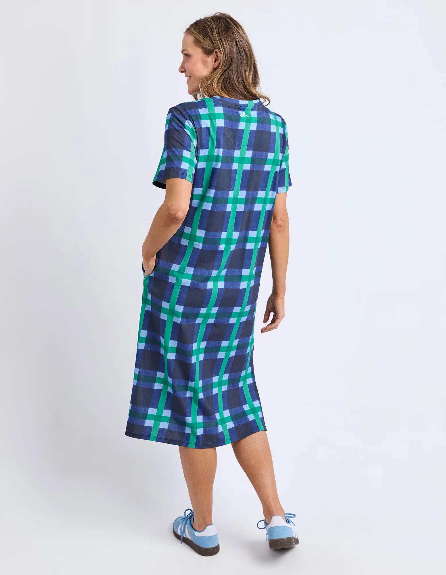 Bari Tee Dress Blue Check Print - Image 4