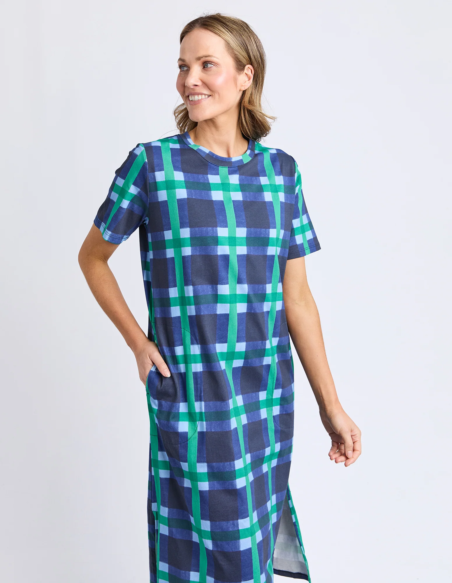 Bari Tee Dress Blue Check Print - Image 5
