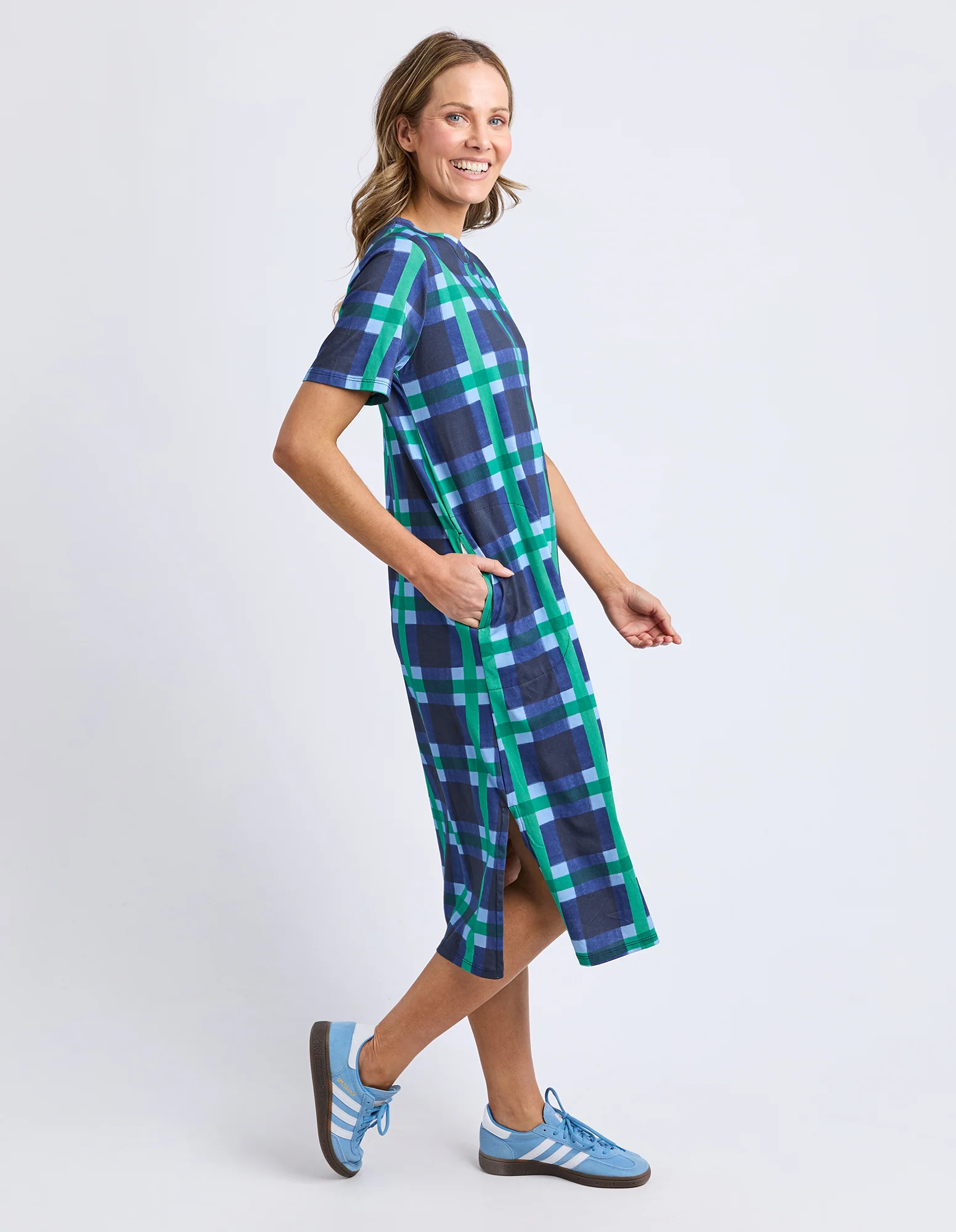 Bari Tee Dress Blue Check Print - Image 7