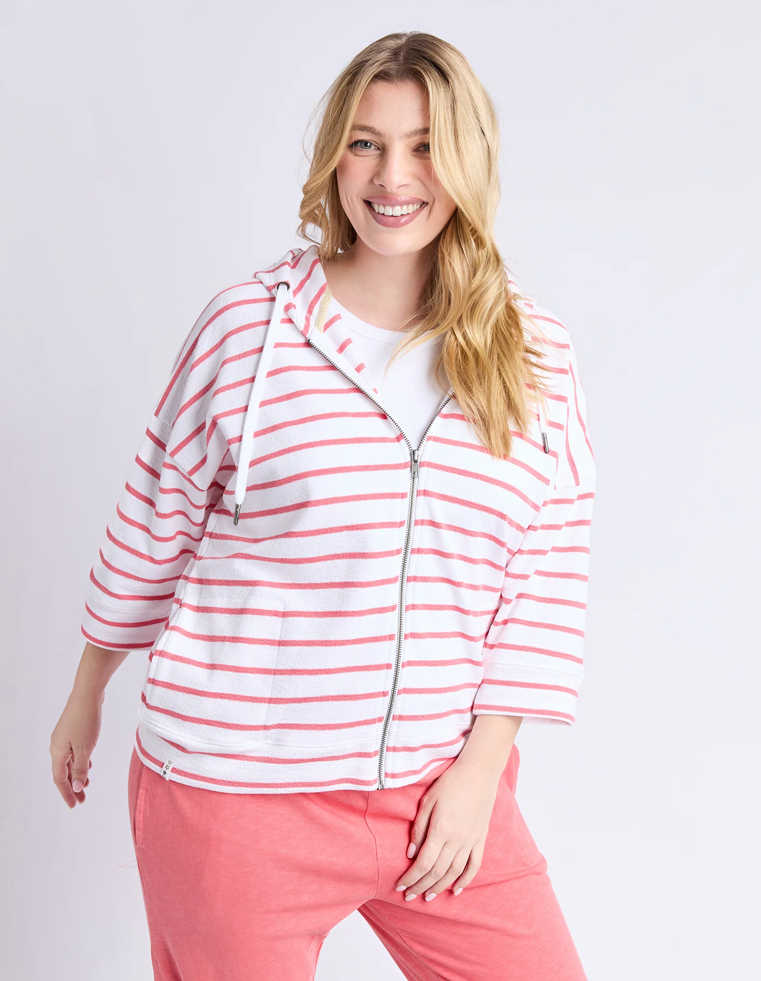 Beachy Hoodie Stripe White/Sugar Coral - Image 10