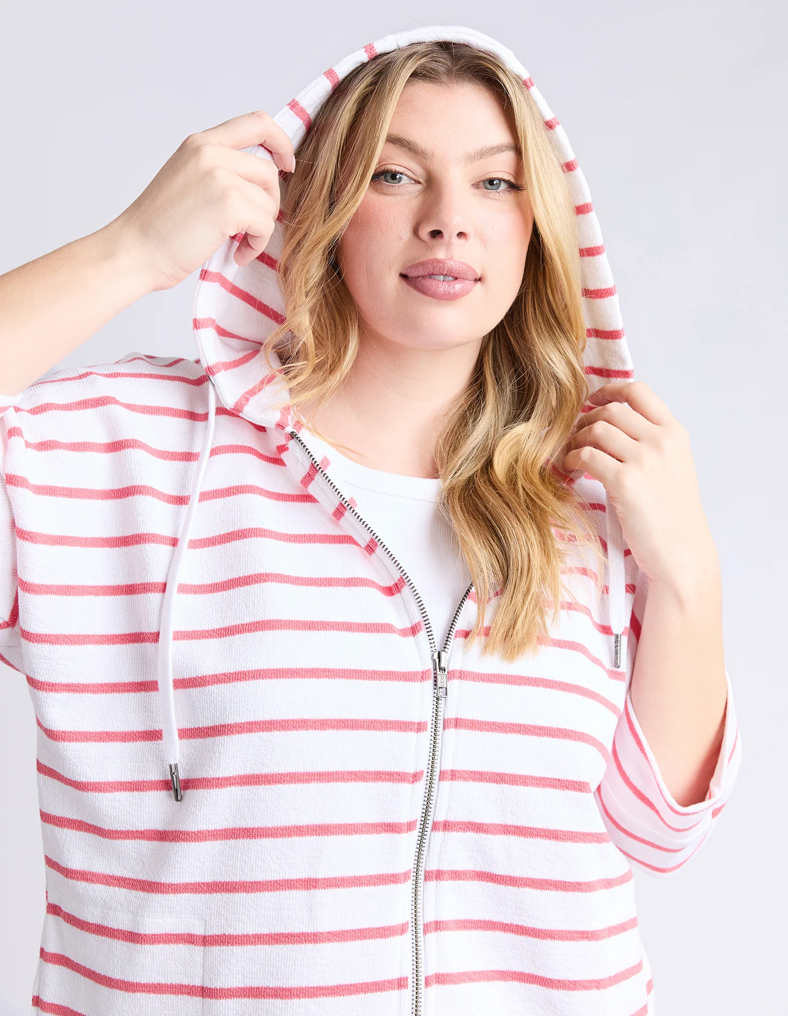 Beachy Hoodie Stripe White/Sugar Coral - Image 11