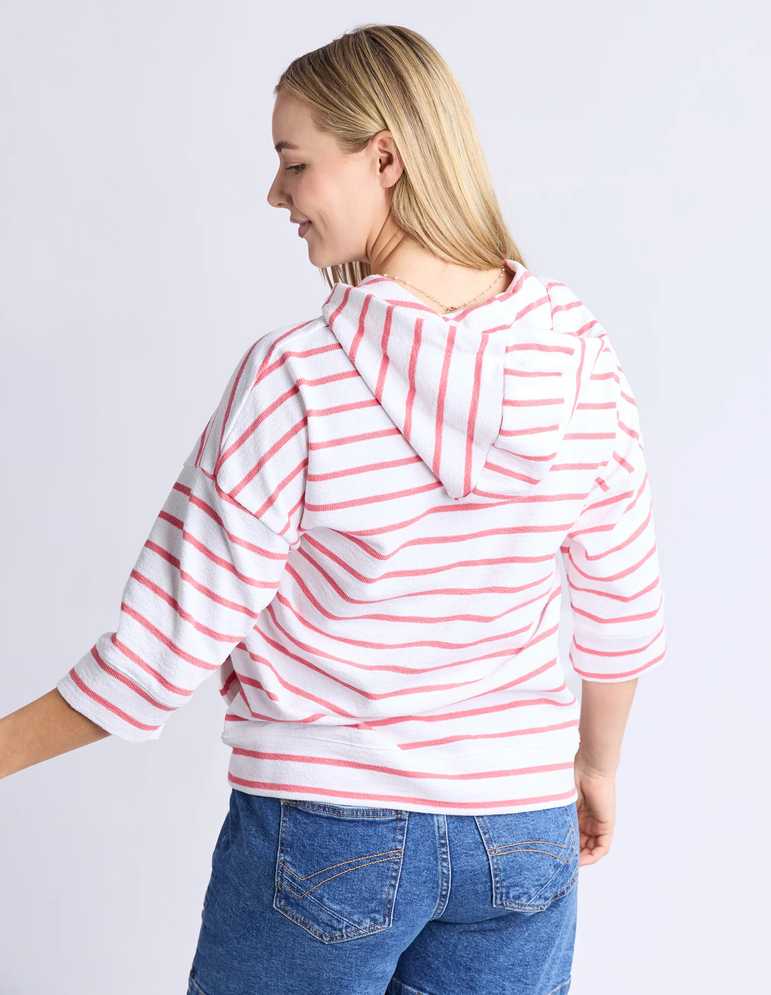 Beachy Hoodie Stripe White/Sugar Coral - Image 3