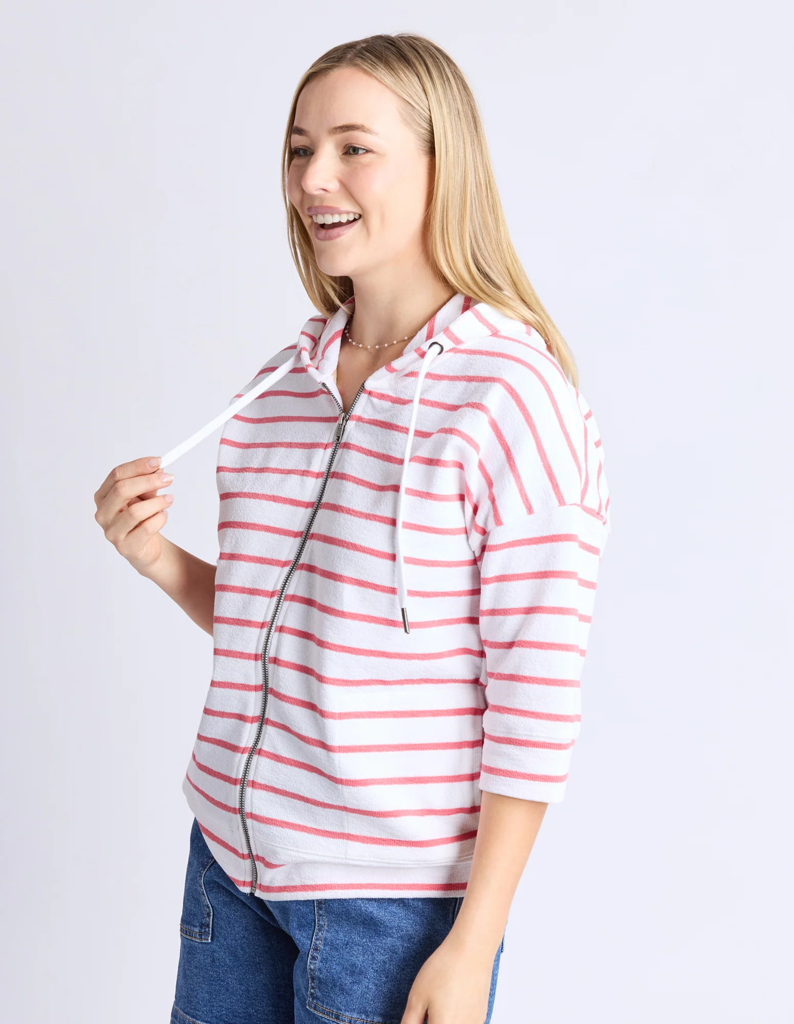 Beachy Hoodie Stripe White/Sugar Coral - Image 4