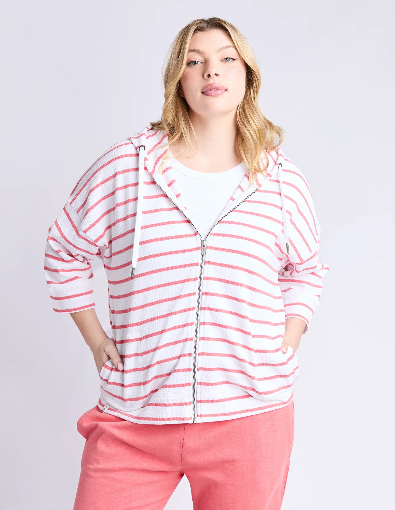 Beachy Hoodie Stripe White/Sugar Coral - Image 7