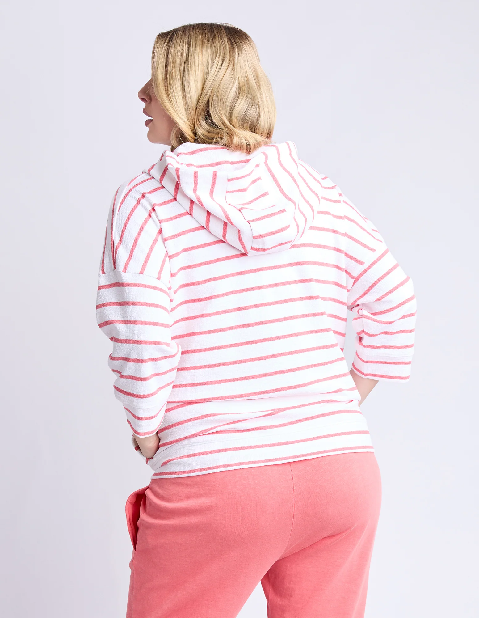 Beachy Hoodie Stripe White/Sugar Coral - Image 9