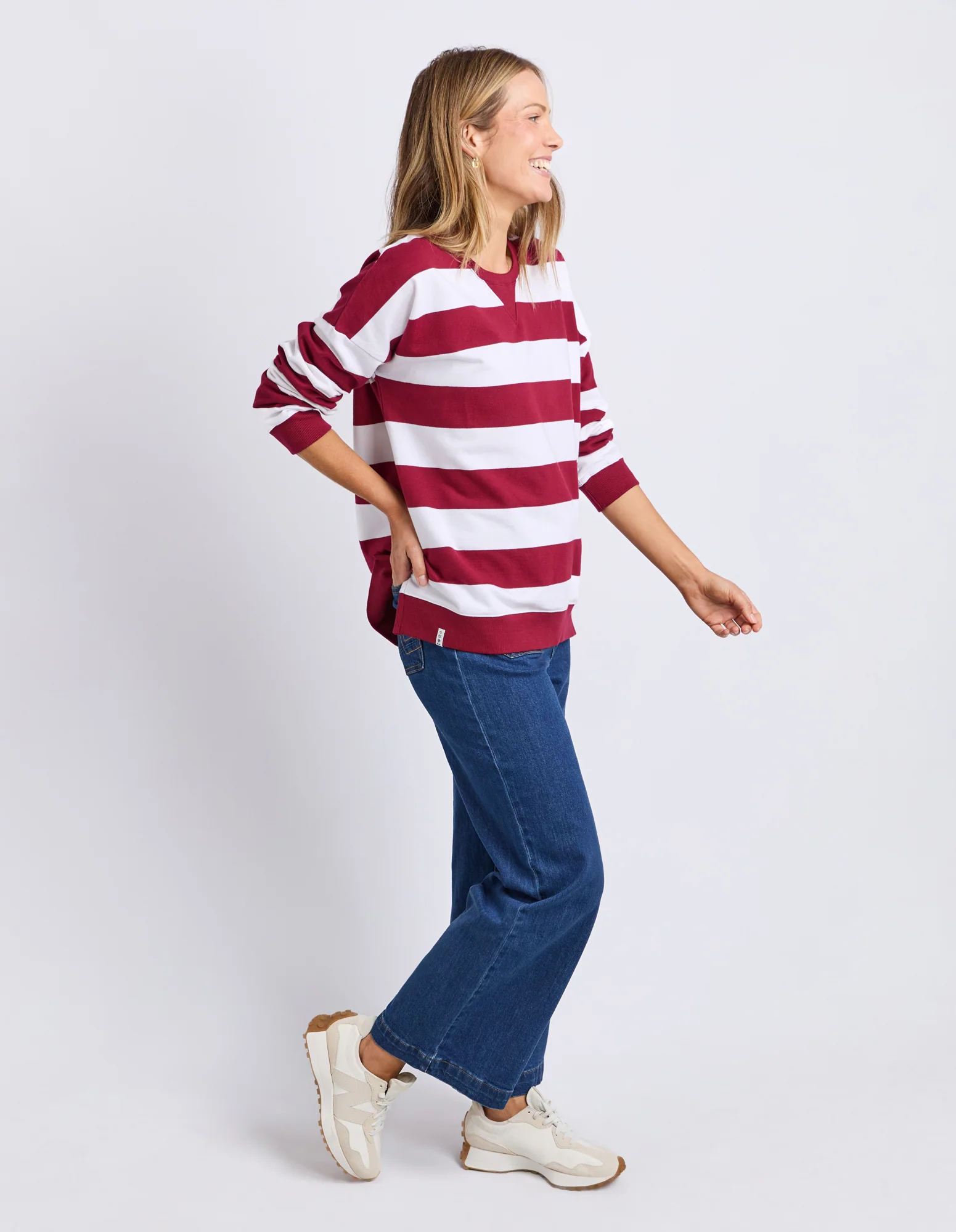 Billie Block Stripe Crew Maroon/White - Image 11