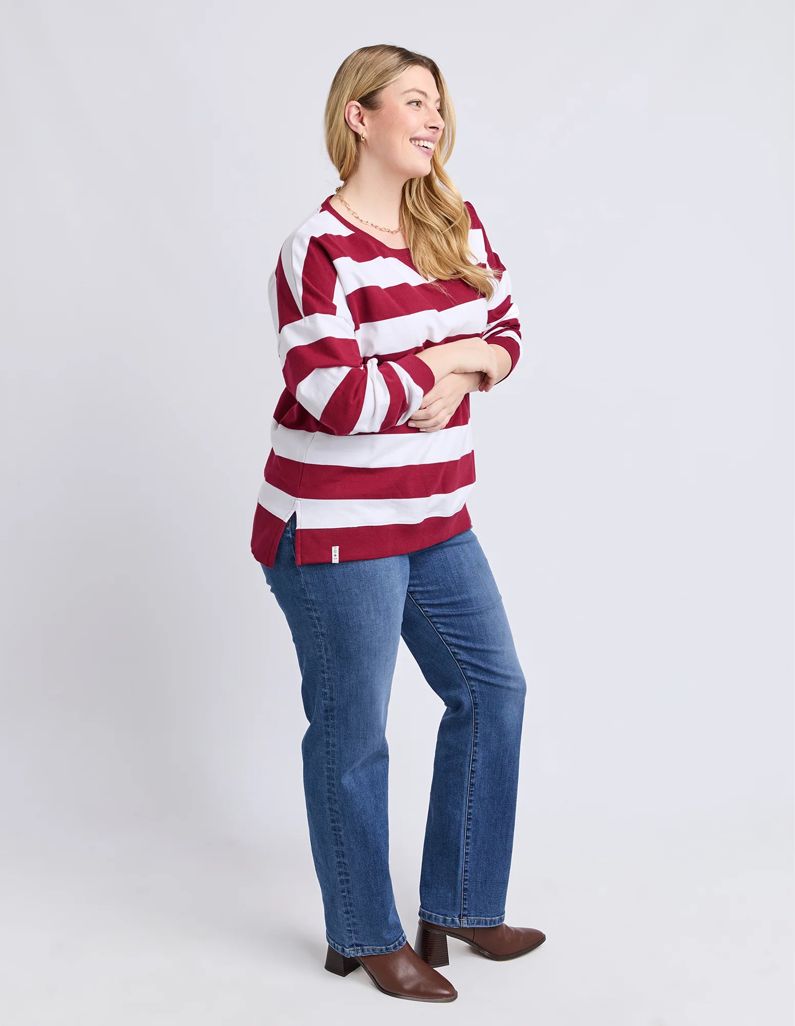Billie Block Stripe Crew Maroon/White - Image 12