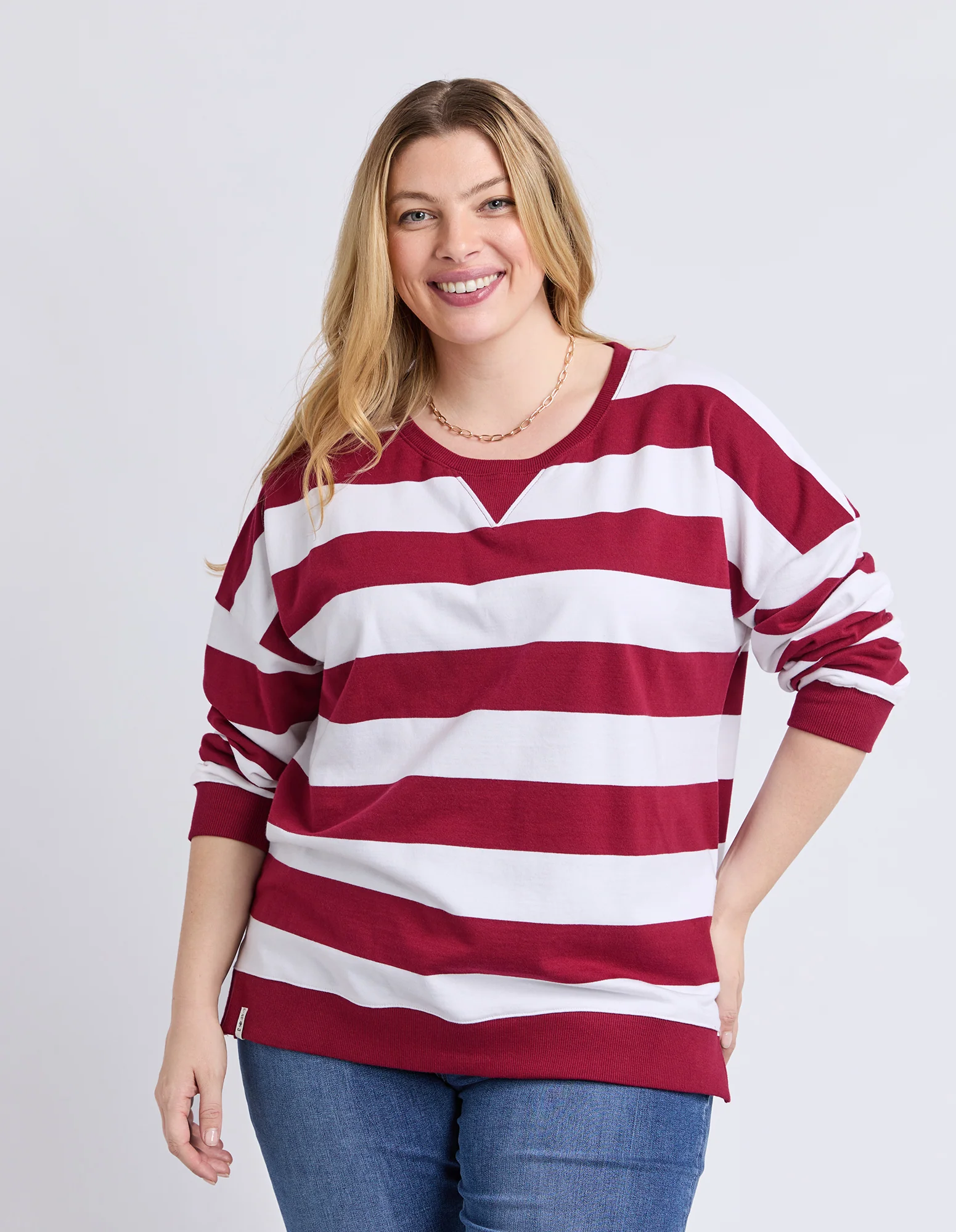 Billie Block Stripe Crew Maroon/White - Image 2