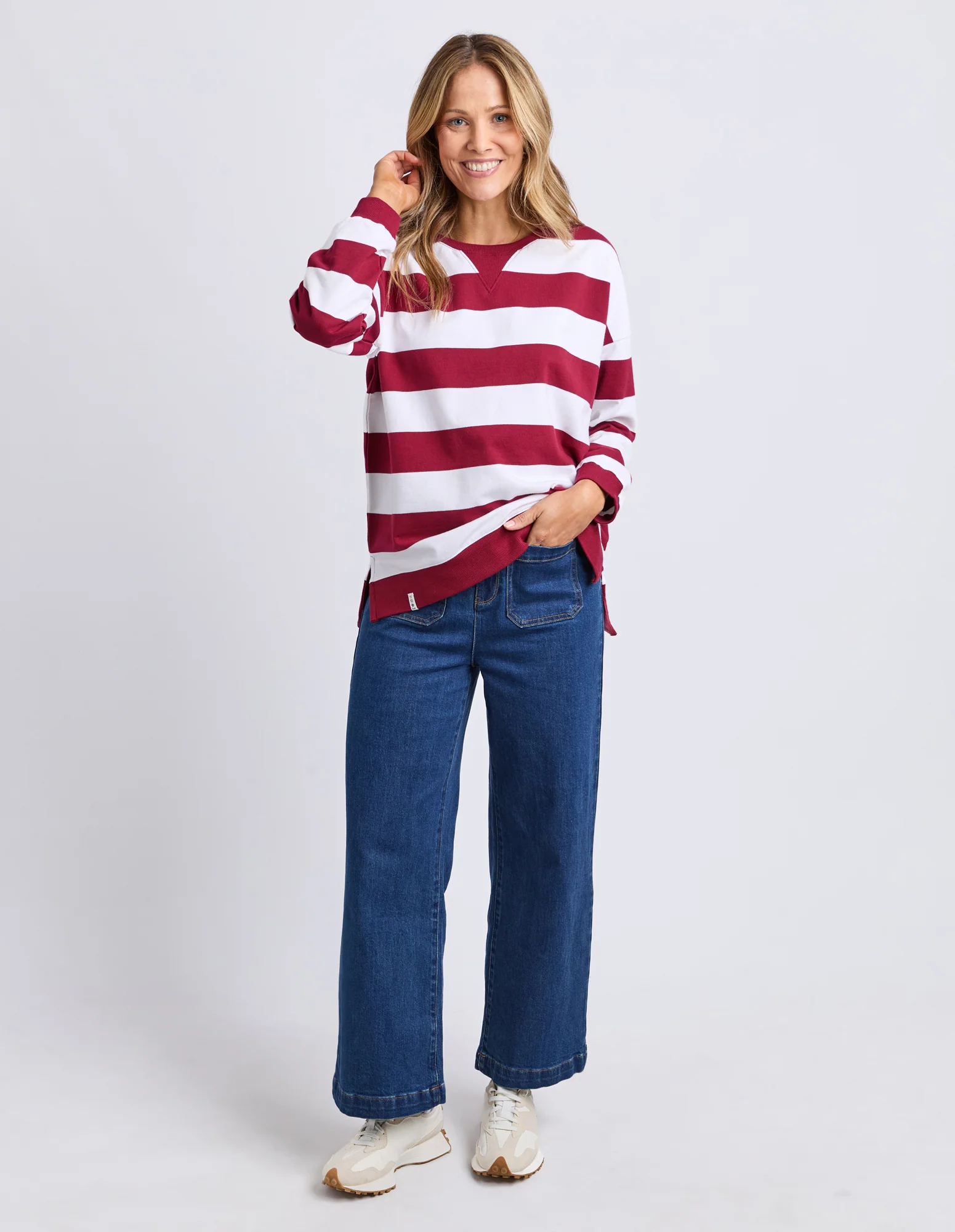Billie Block Stripe Crew Maroon/White - Image 3