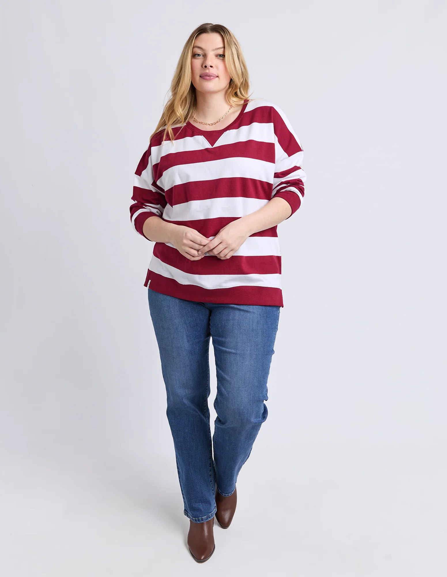 Billie Block Stripe Crew Maroon/White - Image 4