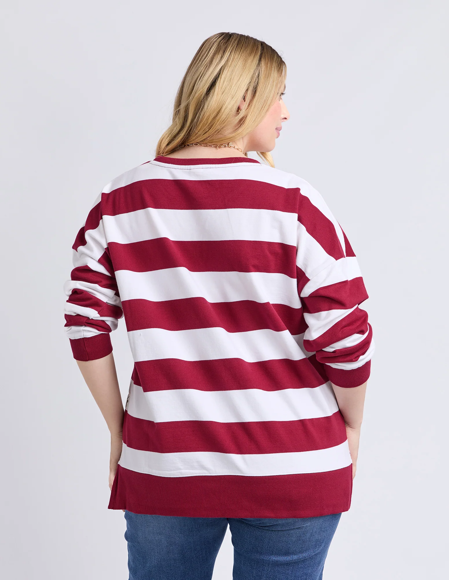 Billie Block Stripe Crew Maroon/White - Image 6