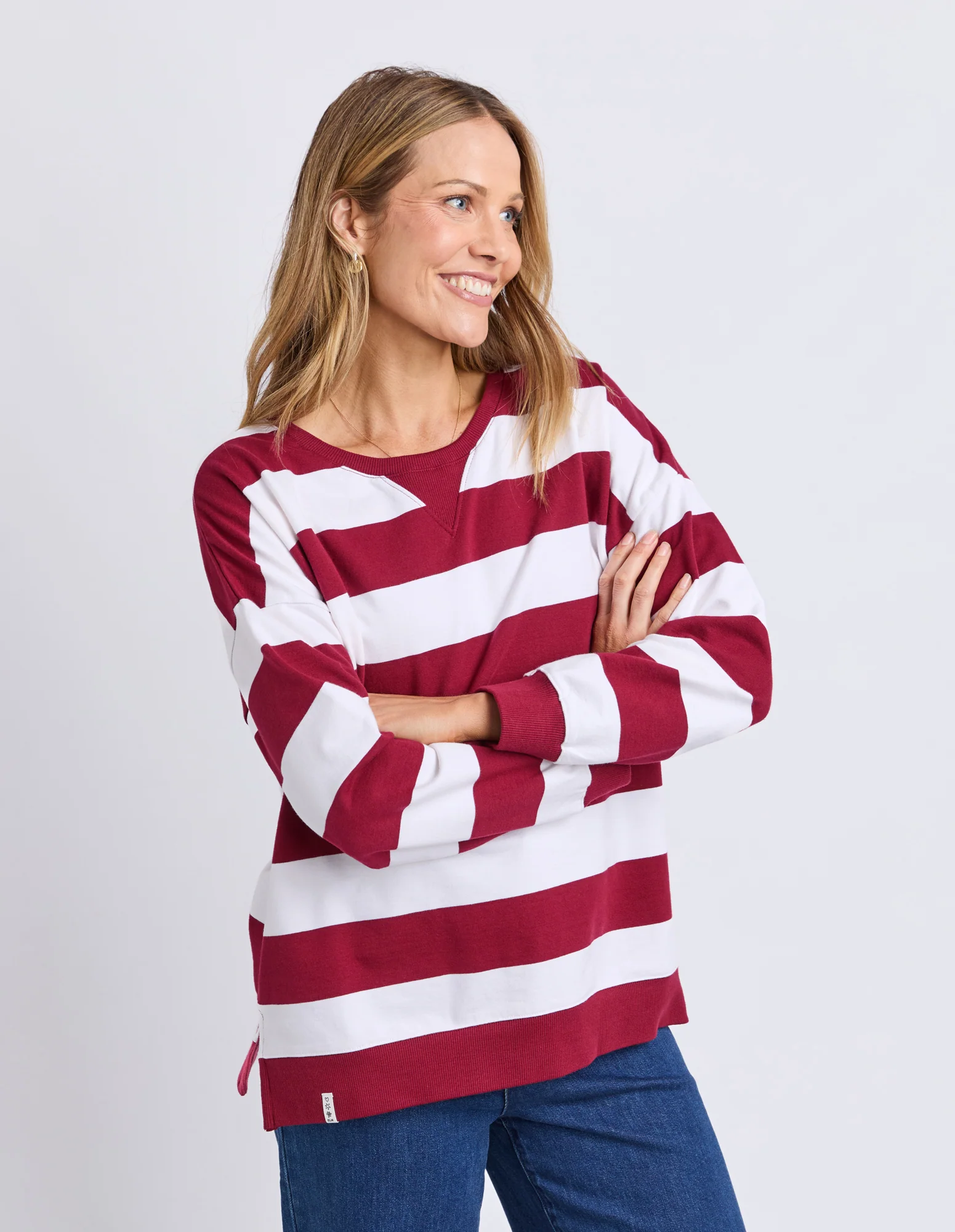Billie Block Stripe Crew Maroon/White - Image 7