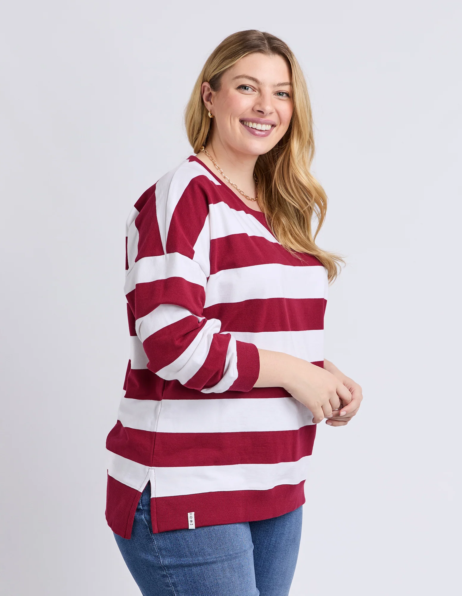 Billie Block Stripe Crew Maroon/White - Image 8