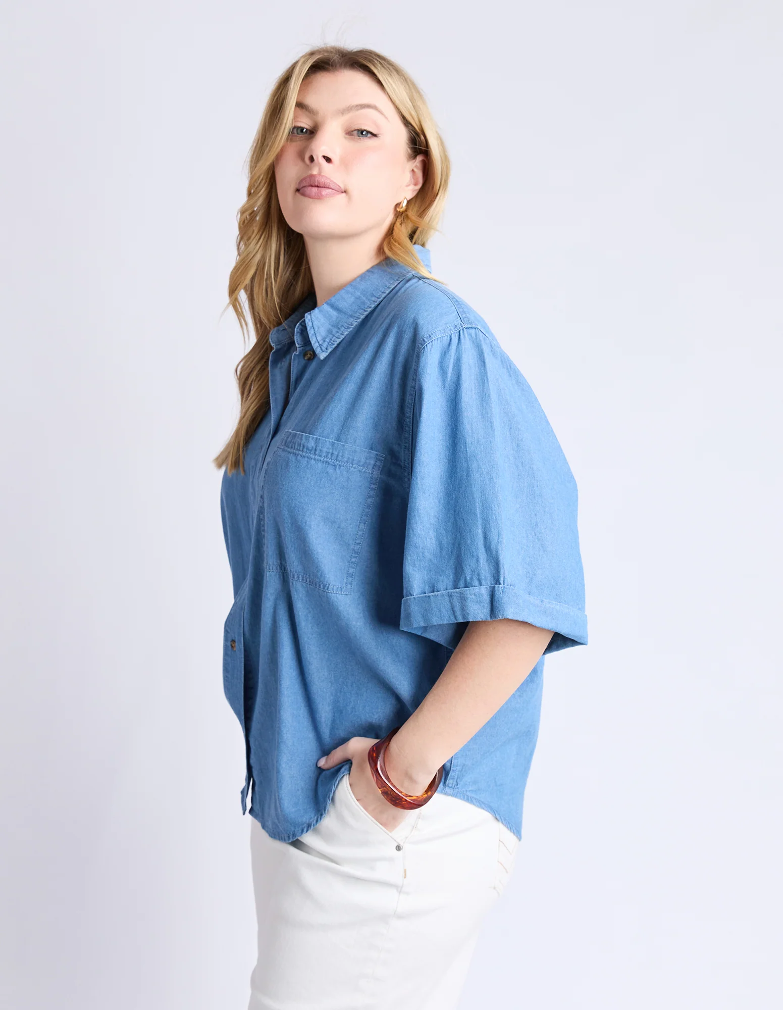 Blissful Chambray Shirt Mid Blue - Image 10