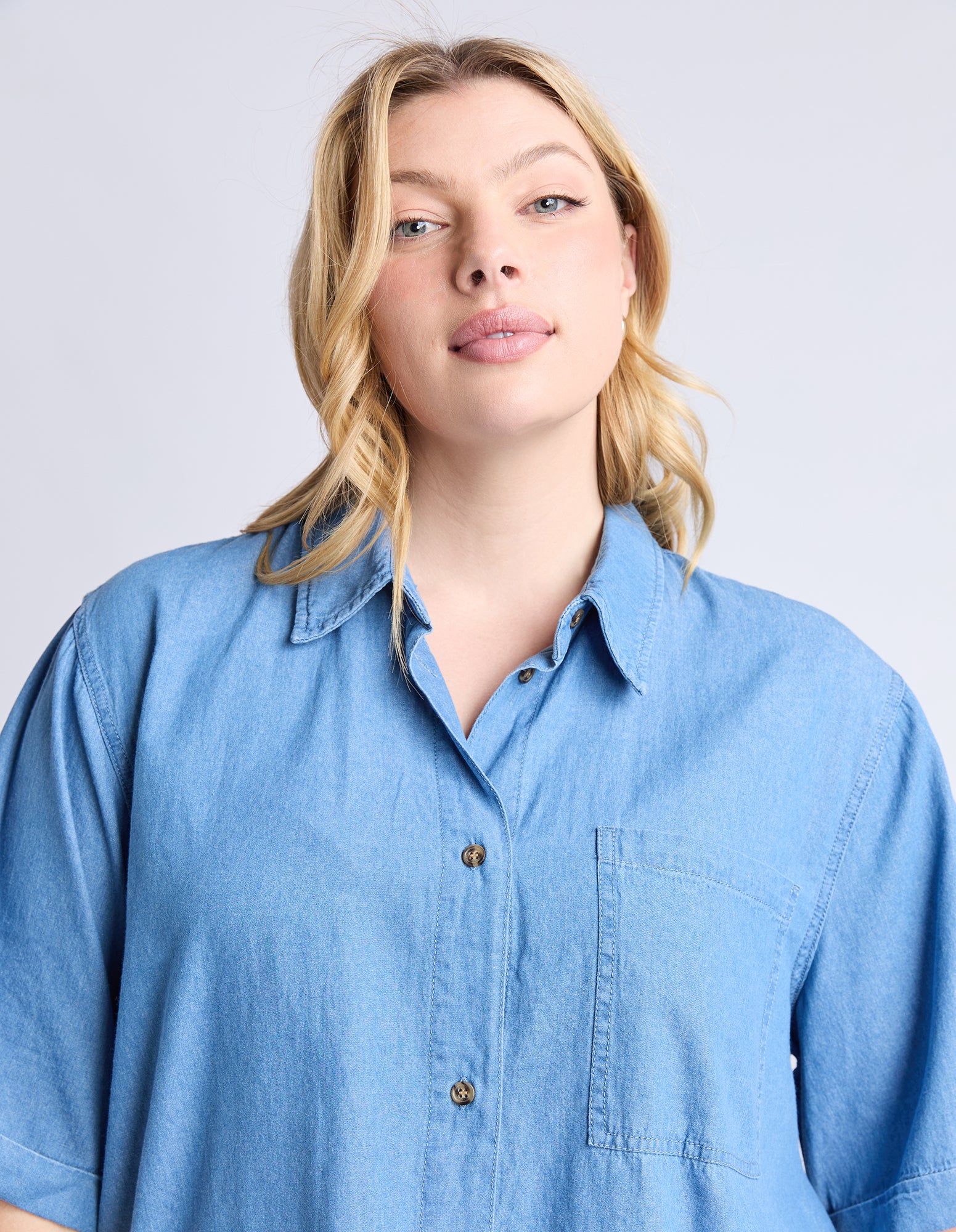 Blissful Chambray Shirt Mid Blue - Image 11