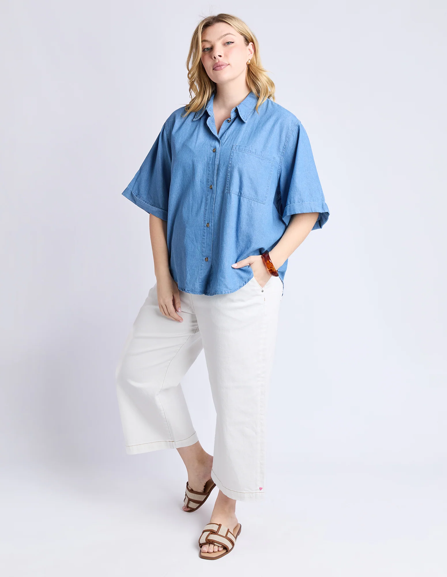 Blissful Chambray Shirt Mid Blue - Image 12