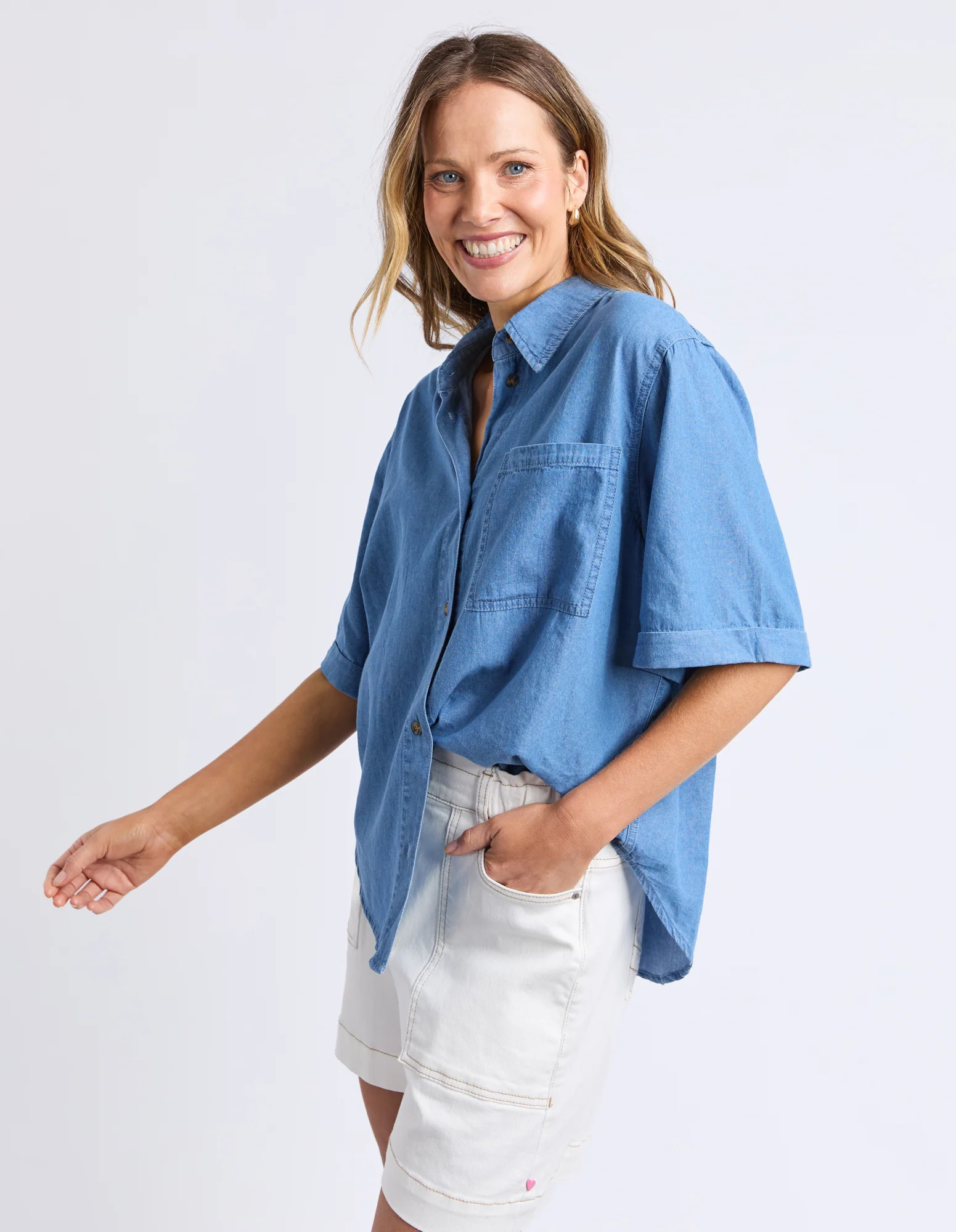 Blissful Chambray Shirt Mid Blue - Image 4