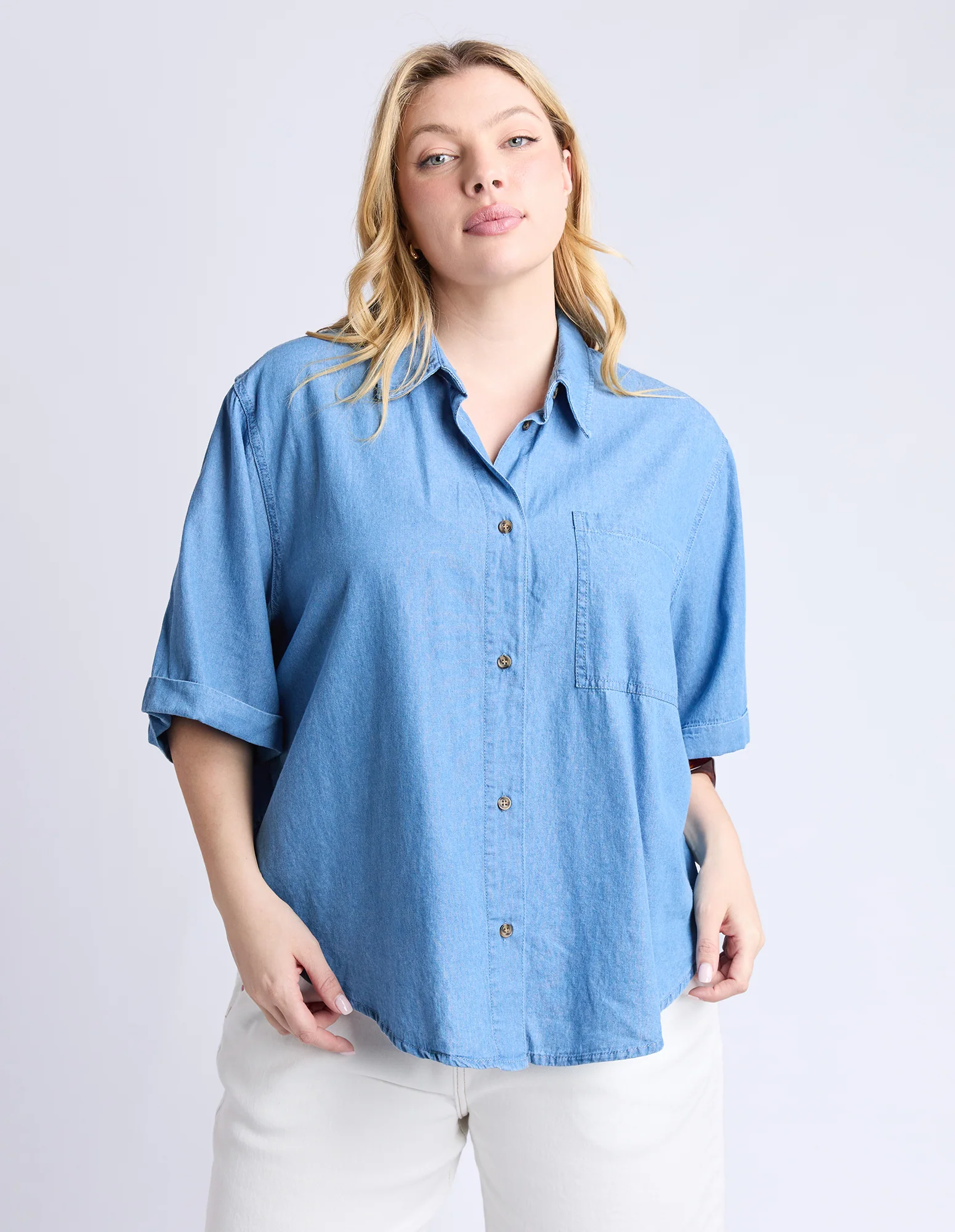 Blissful Chambray Shirt Mid Blue - Image 7