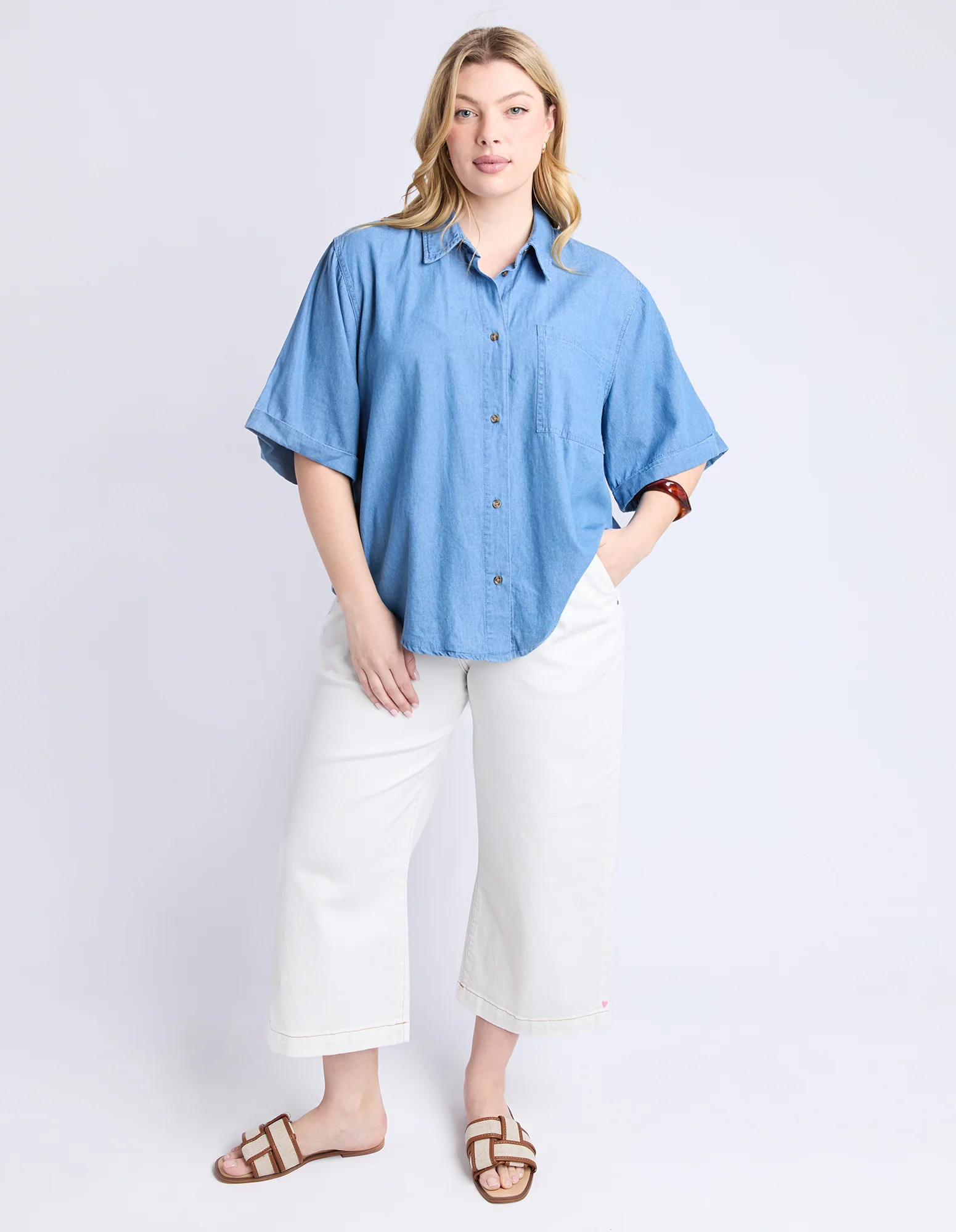 Blissful Chambray Shirt Mid Blue - Image 8