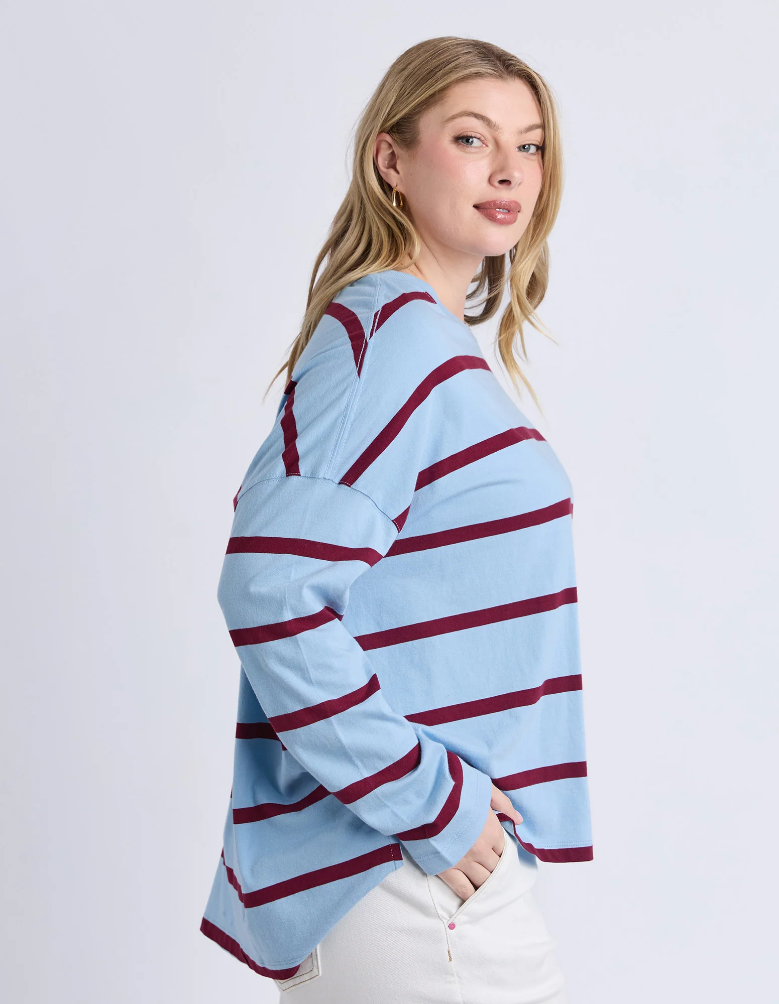Callie Stripe Long Sleeve Tee Light Blue/Plum - Image 10