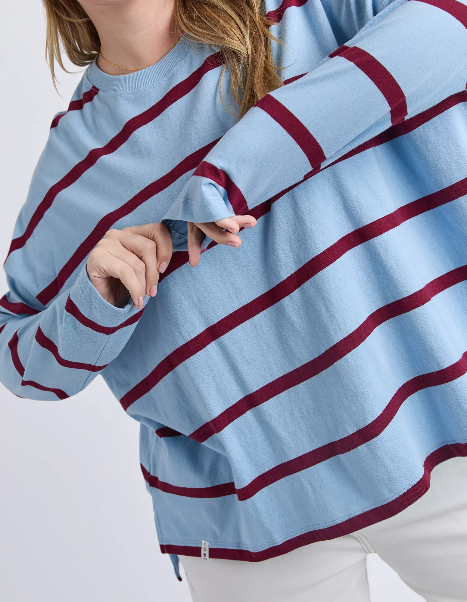 Callie Stripe Long Sleeve Tee Light Blue/Plum - Image 11