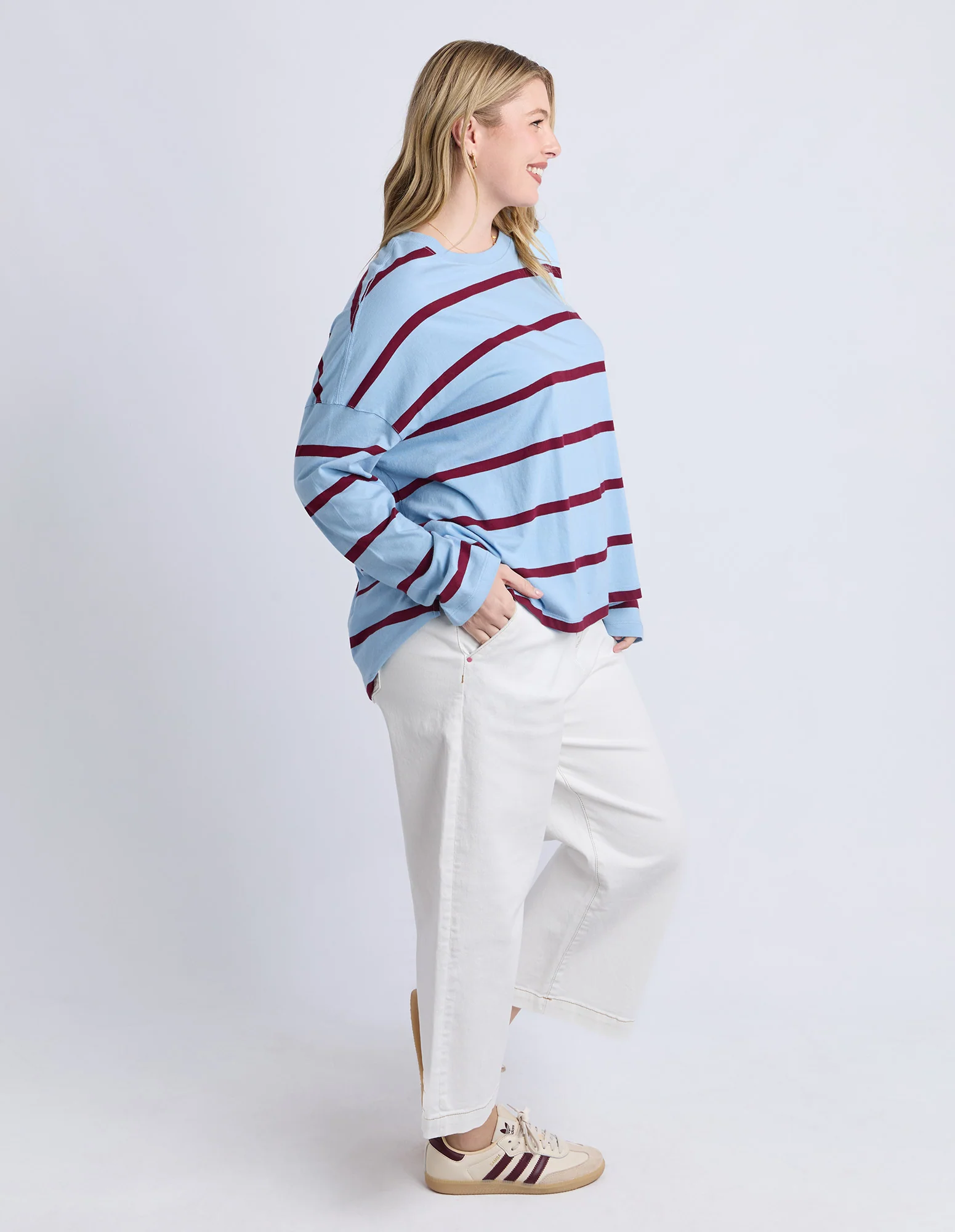 Callie Stripe Long Sleeve Tee Light Blue/Plum - Image 12