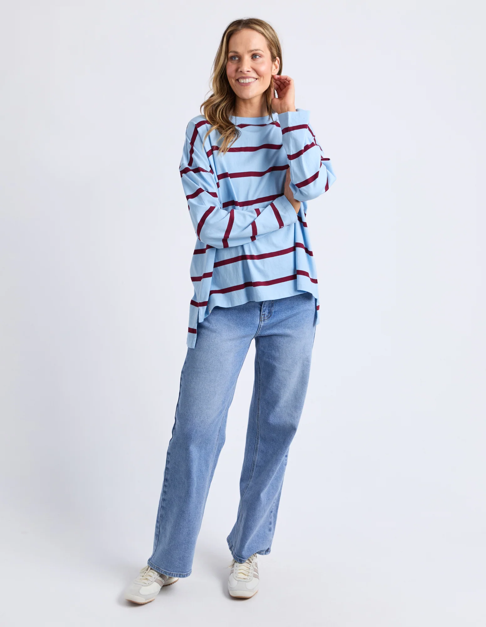 Callie Stripe Long Sleeve Tee Light Blue/Plum - Image 2